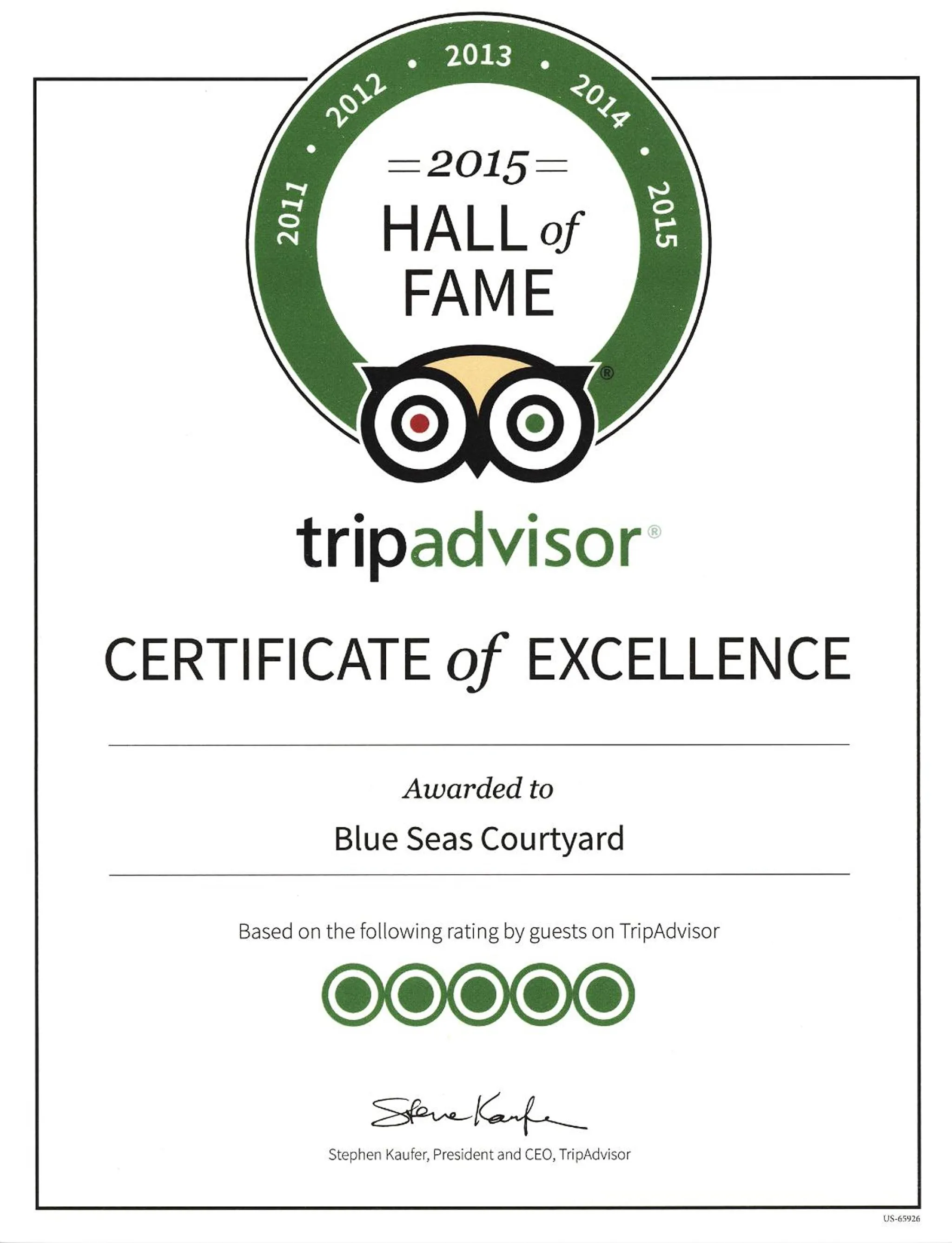 Certificate/Award in Blue Seas Courtyard