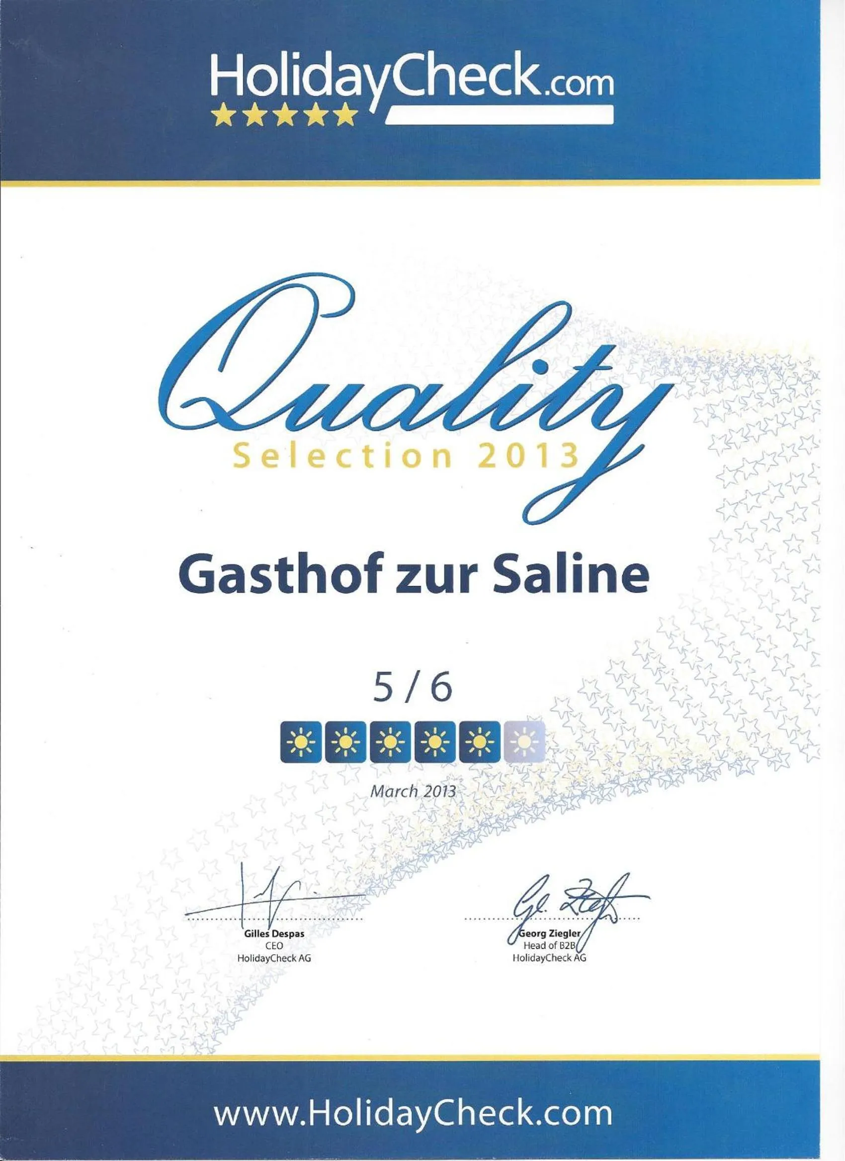 Certificate/Award in Gasthof zur Saline