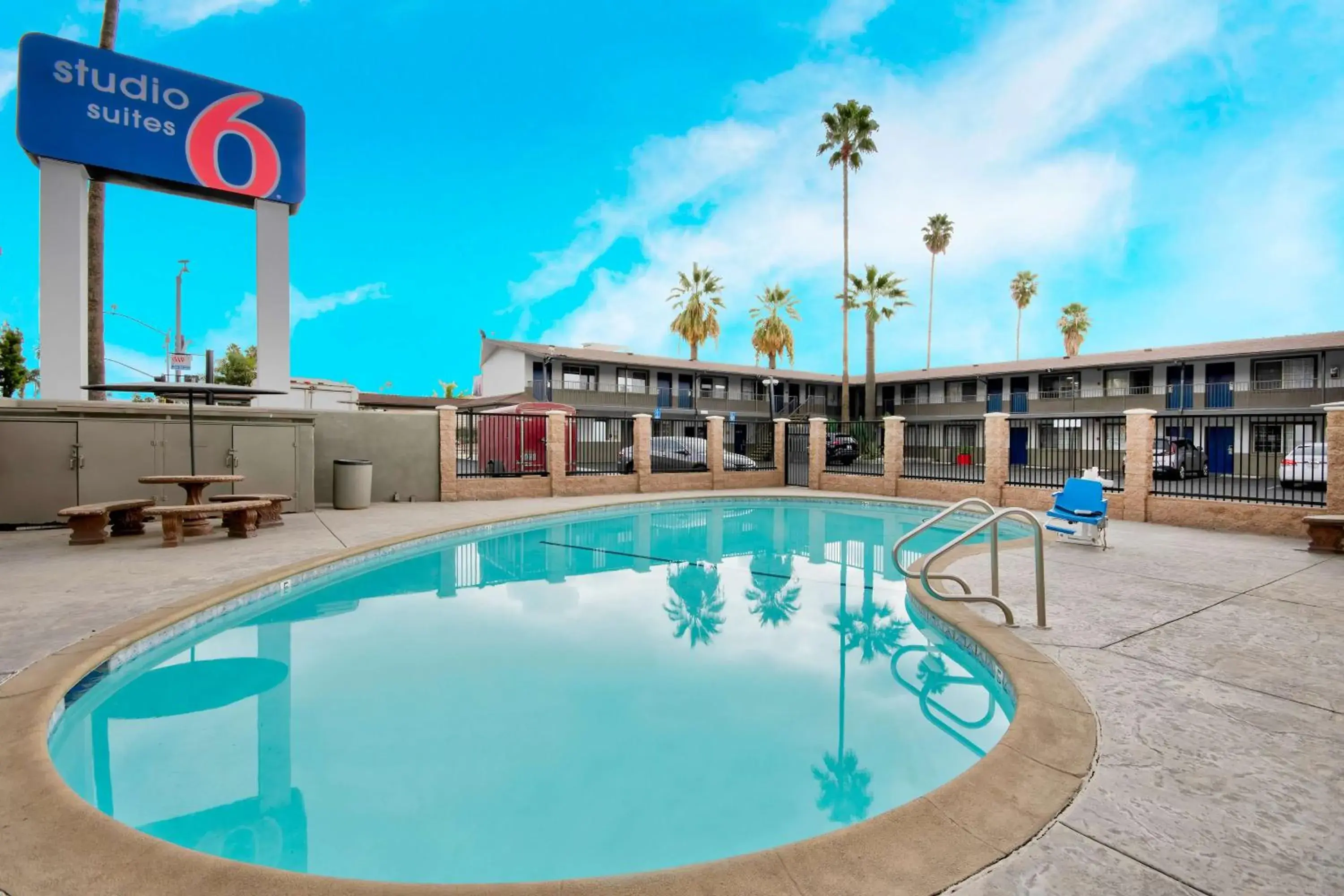 Pool view, Swimming Pool in Studio 6 Suites San Bernardino, CA