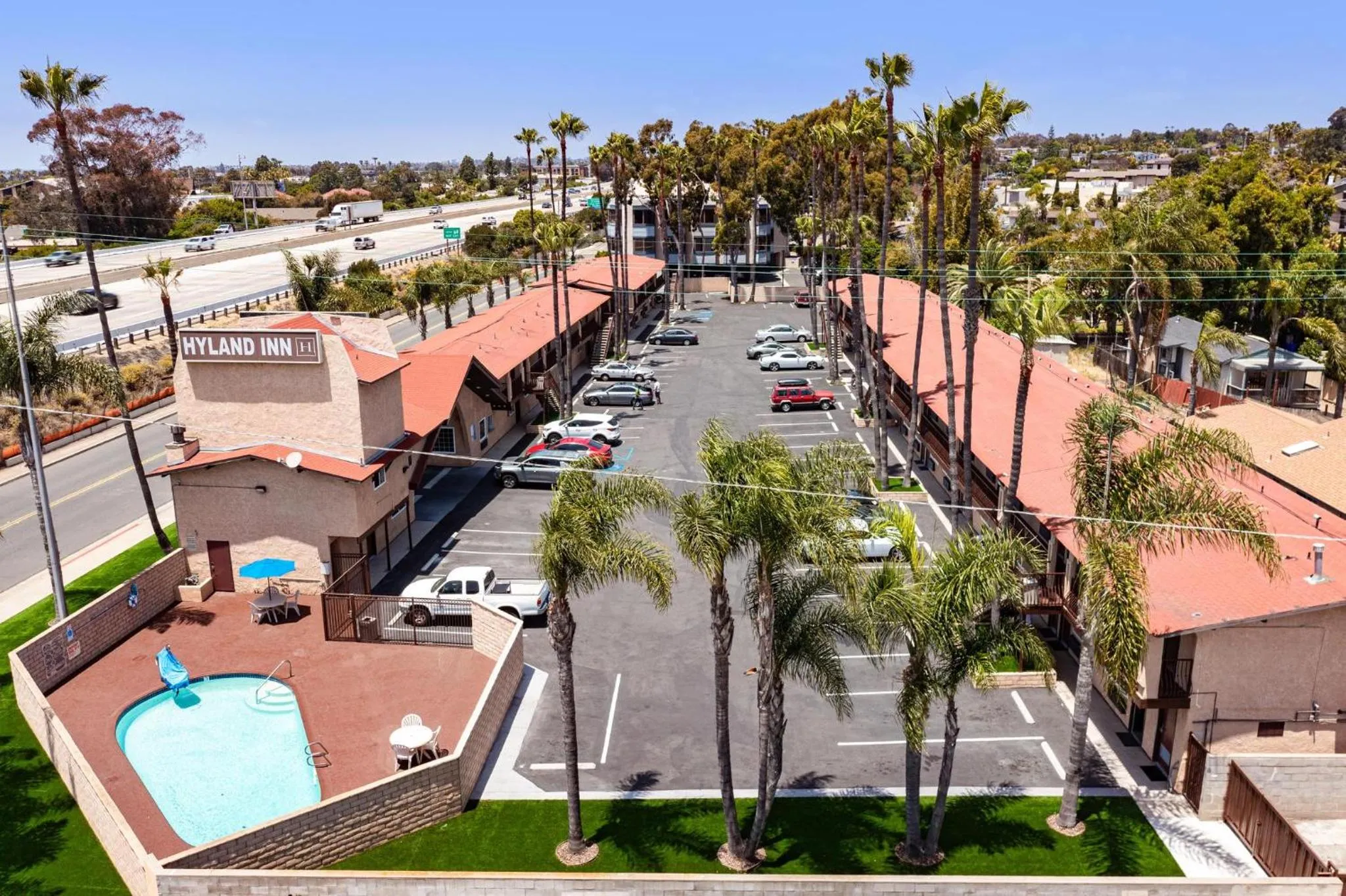 Pool view in Hyland Inn near Legoland