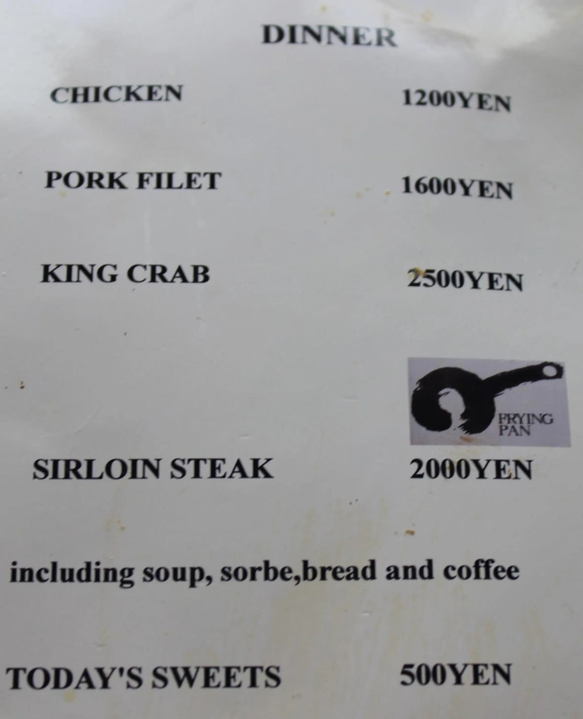 Food and drinks in Pension Fryingpan