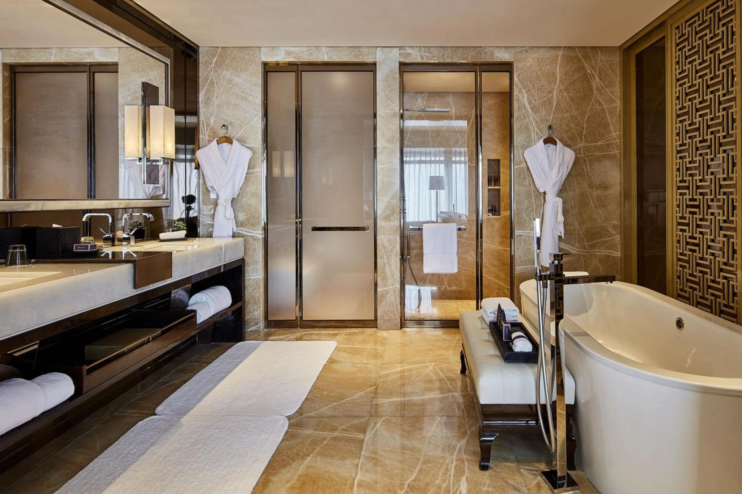 Bathroom, Bed in The Ritz-Carlton, Hong Kong