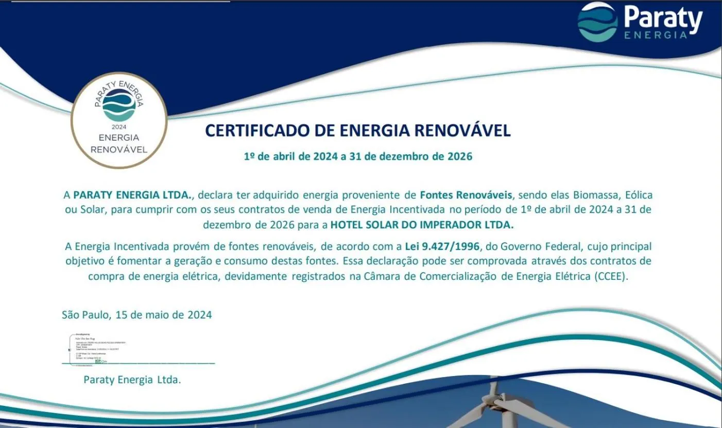 Certificate/Award in Hotel Solar do Imperador