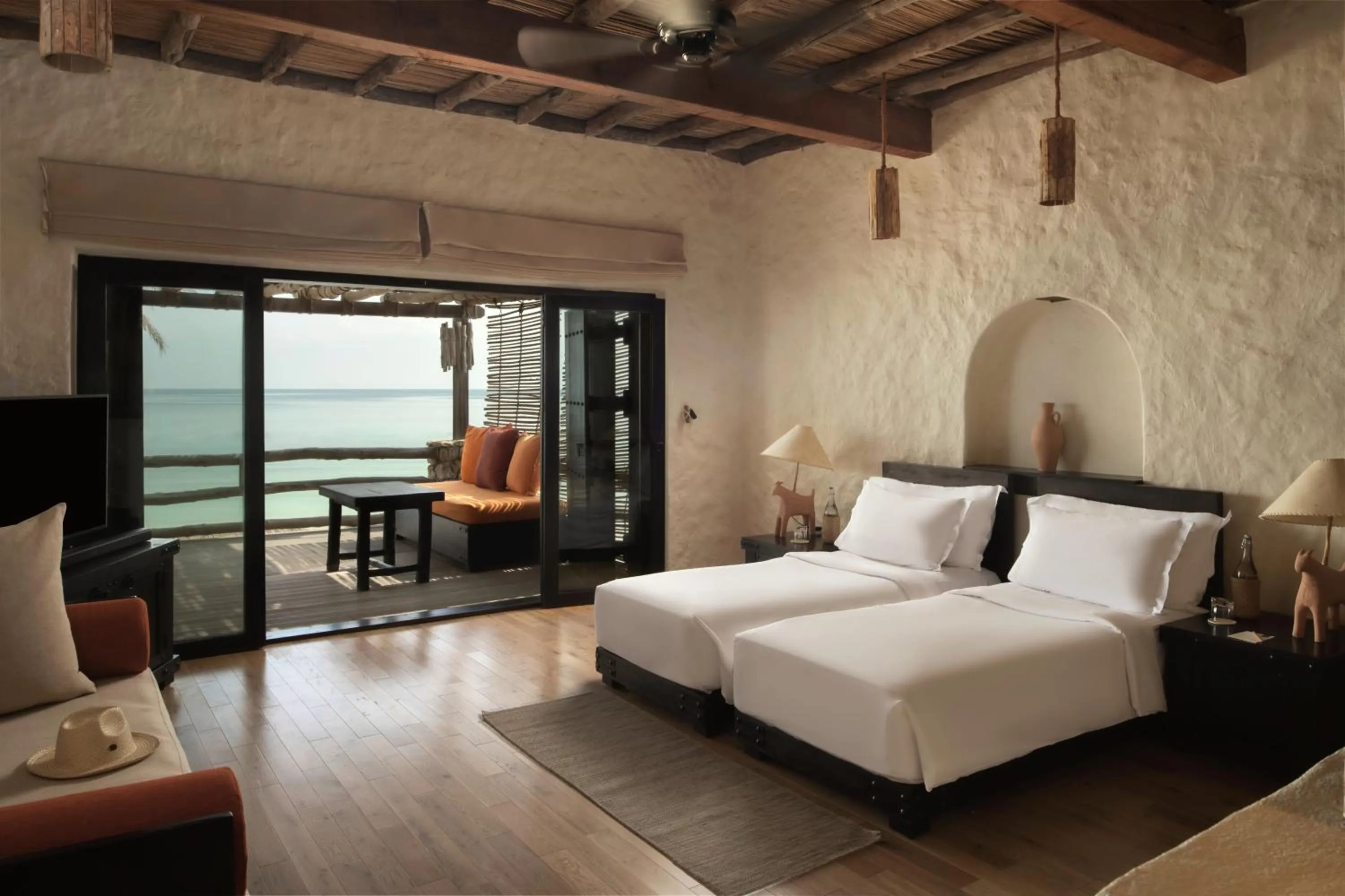 Bedroom, Bed in Six Senses Zighy Bay