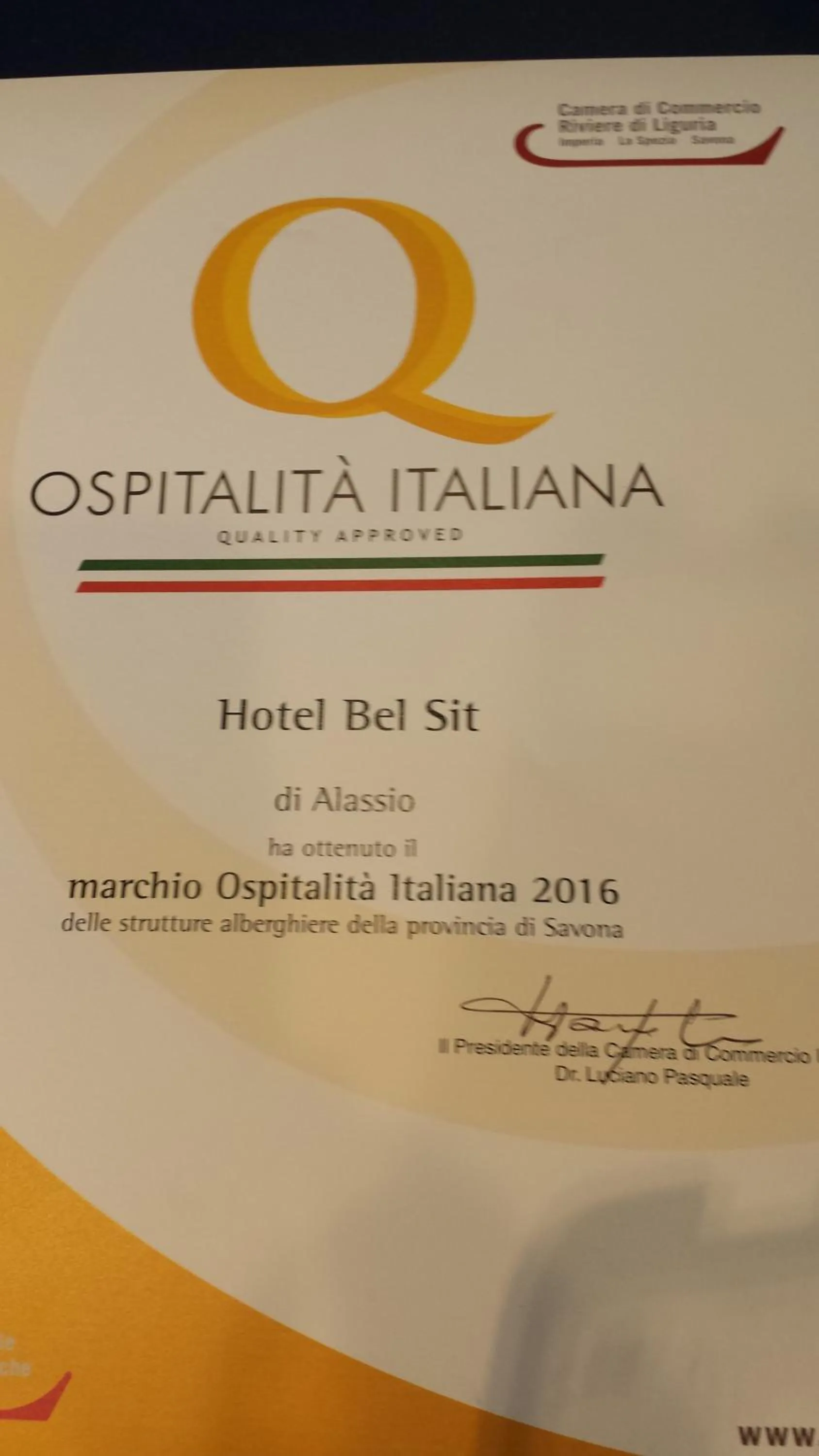 Certificate/Award in Hotel Bel Sit