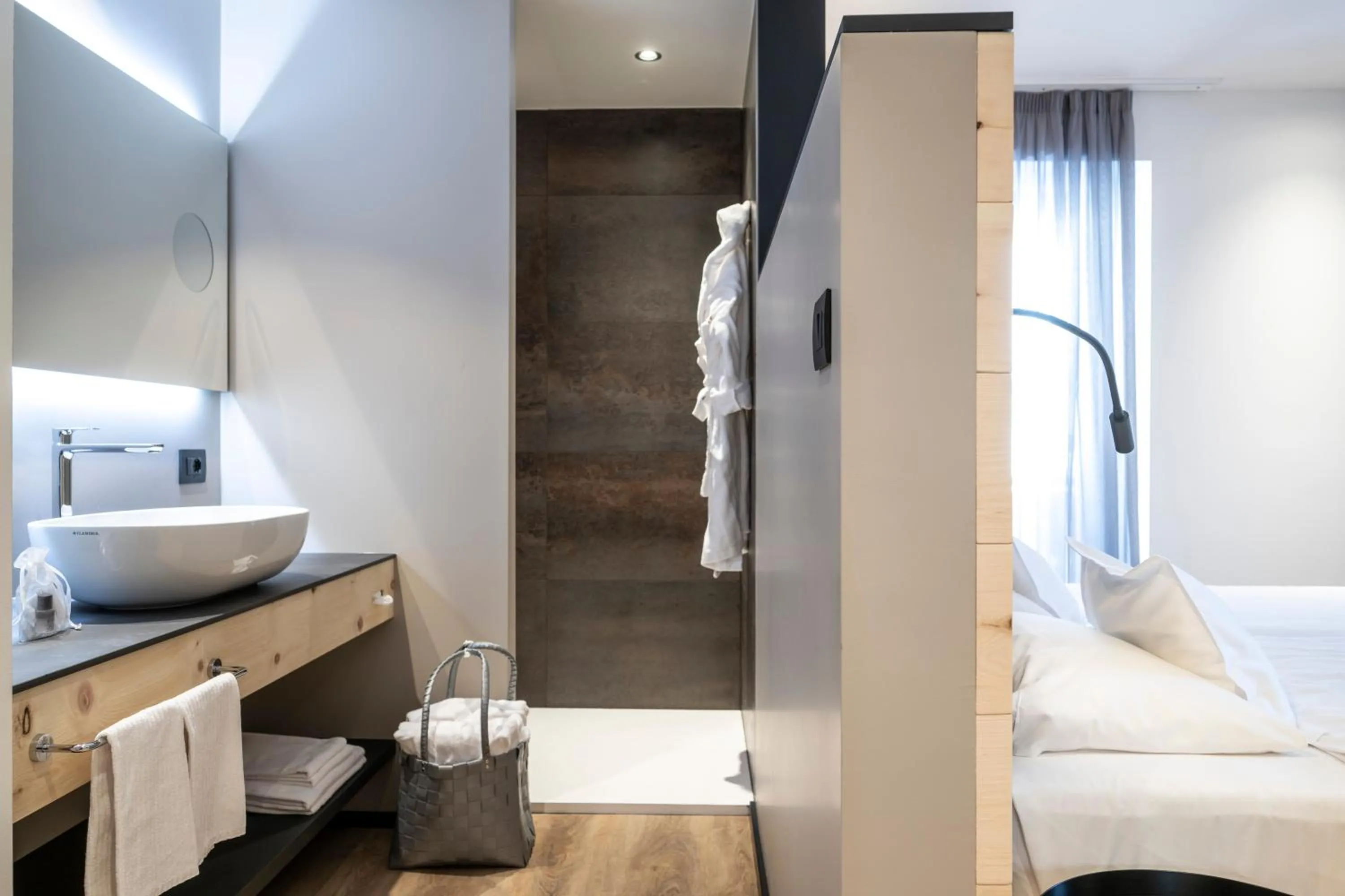 Bathroom, Bed in Ladinia Dolomites View - Adults Only