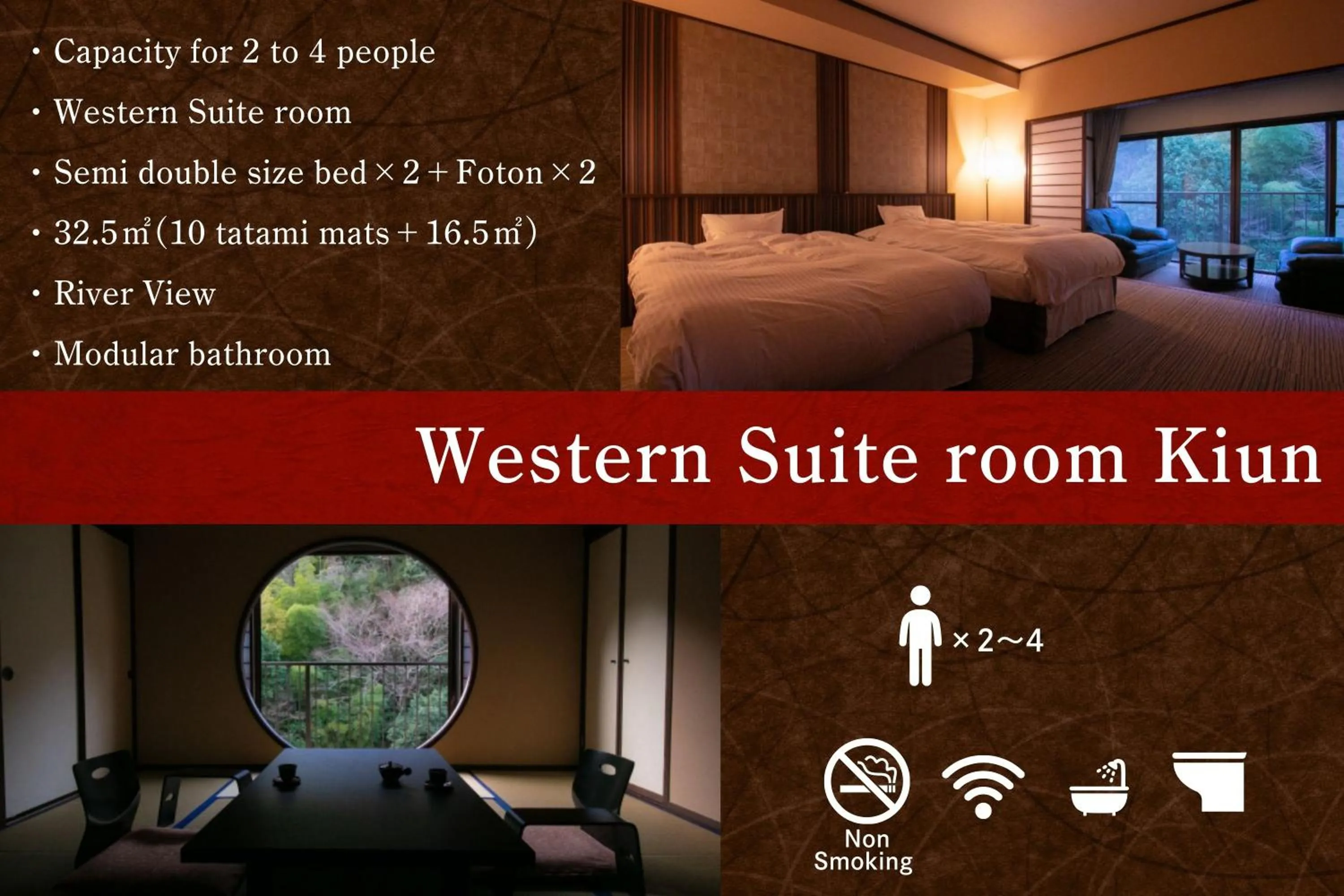 Photo of the whole room, Bed in Shiunso