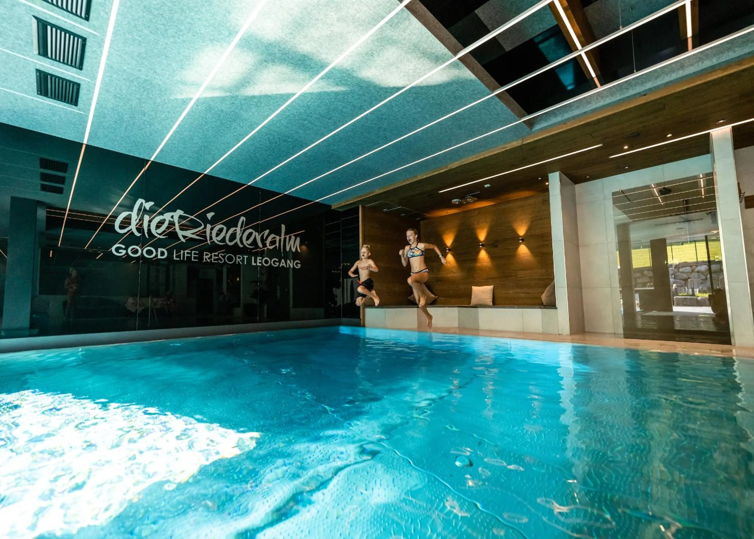 Pool view in Hotel Riederalm