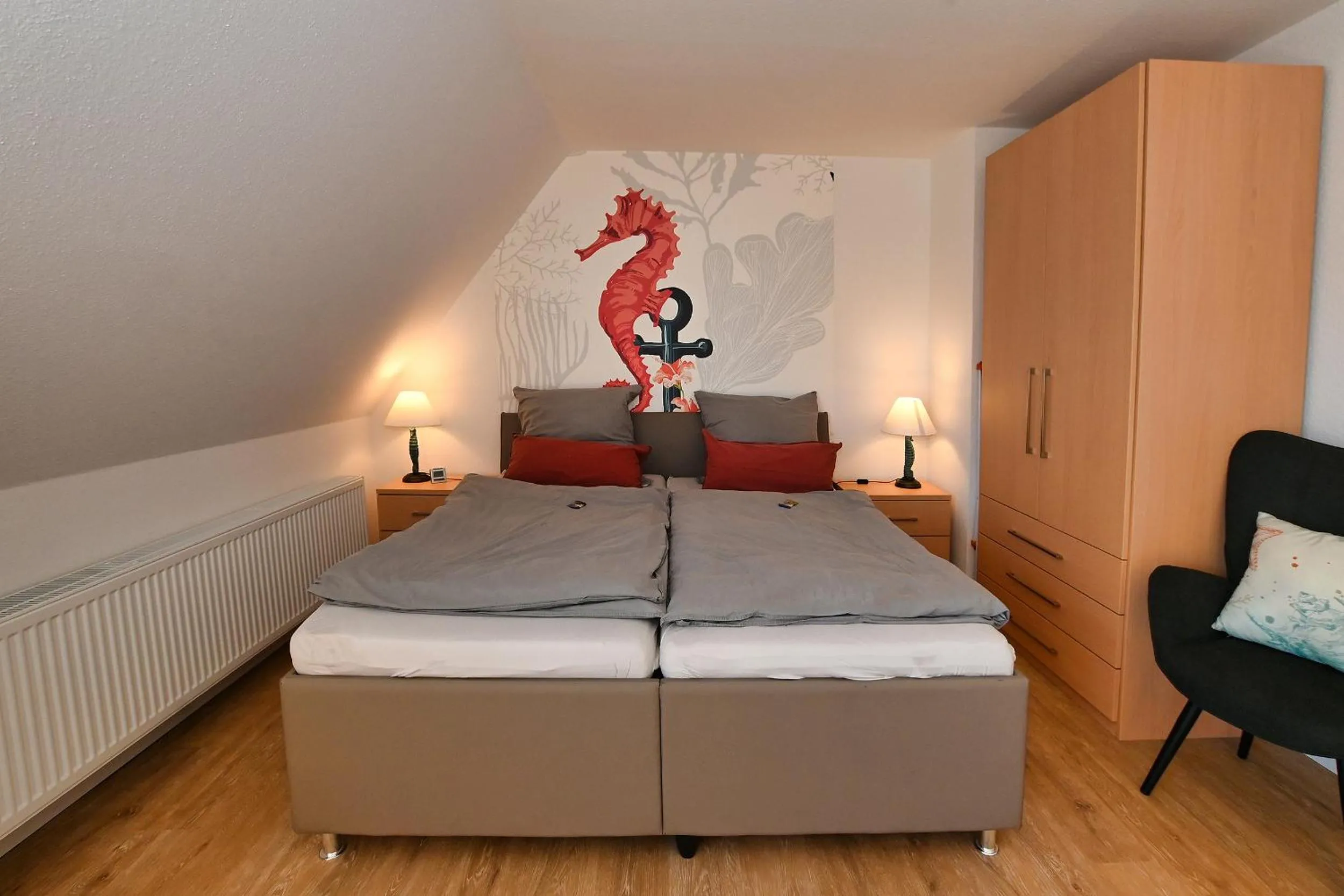 Living room, Bed in Ferienwohnung NORDIA Allee und See