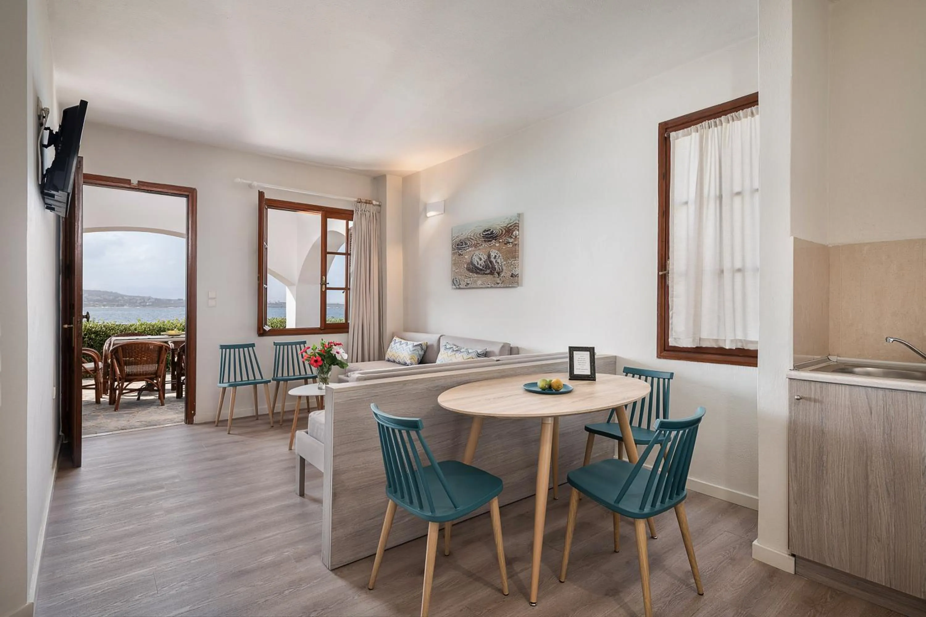 Seating area in Alianthos Suites