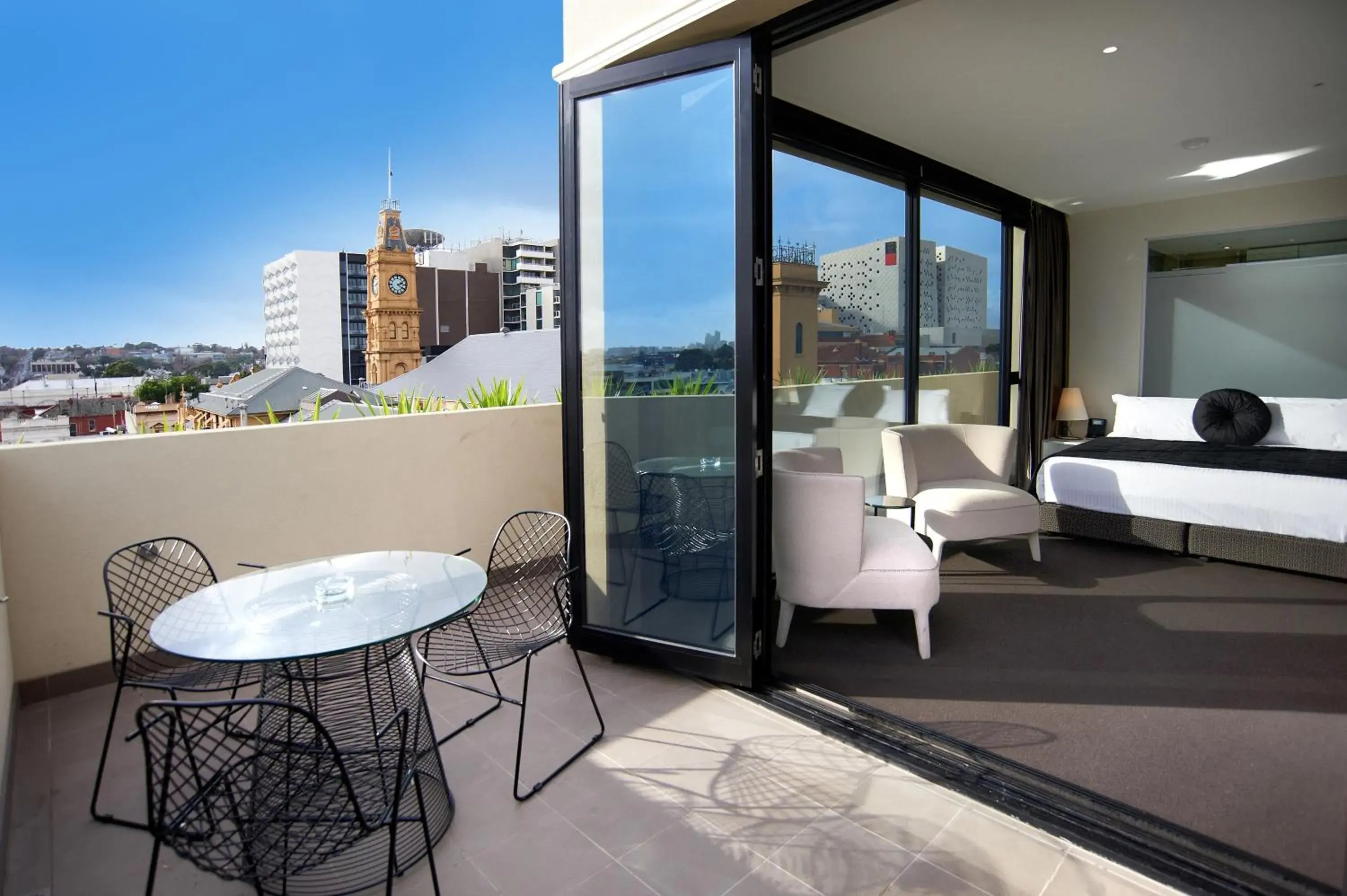 Balcony/Terrace, Bed in Corporate Living Accommodation Hawthorn Balcony/Terrace, Bed in Corporate Living Accommodation Hawthorn