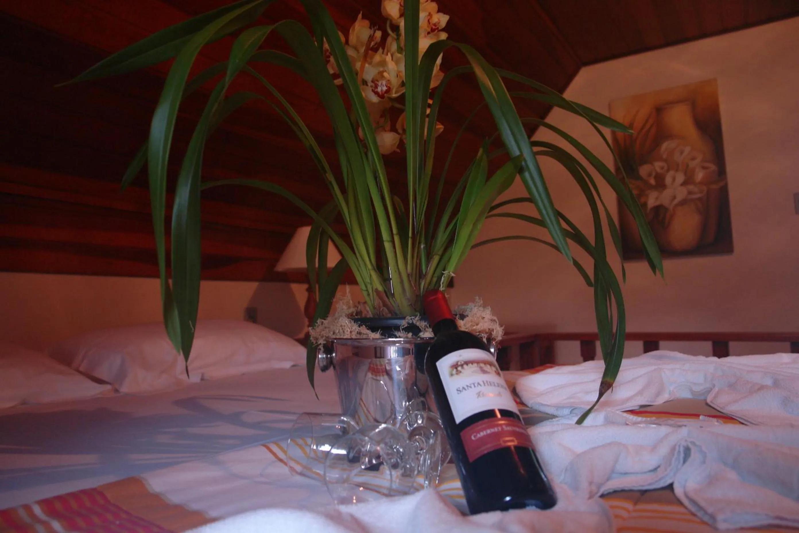 Alcoholic drinks, Bed in Pousada Solar das Montanhas