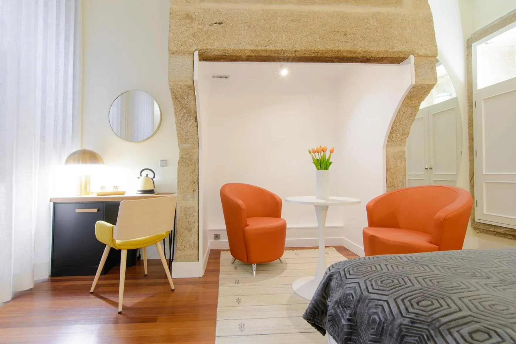 Seating area, Bed in Pazo de Mendoza