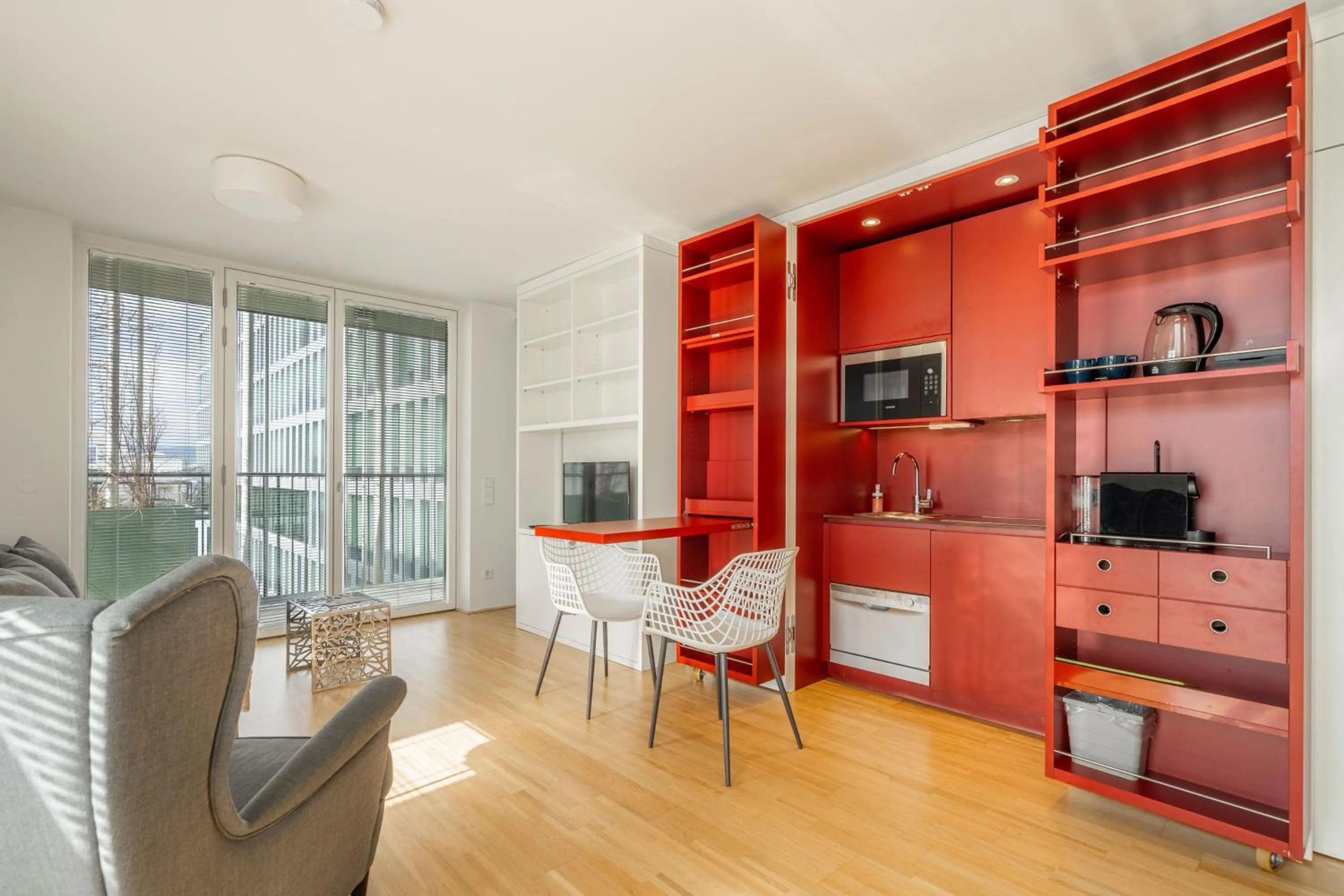 Kitchen or kitchenette in easy-flat Grüner Prater - Balcony Apartments near Metro