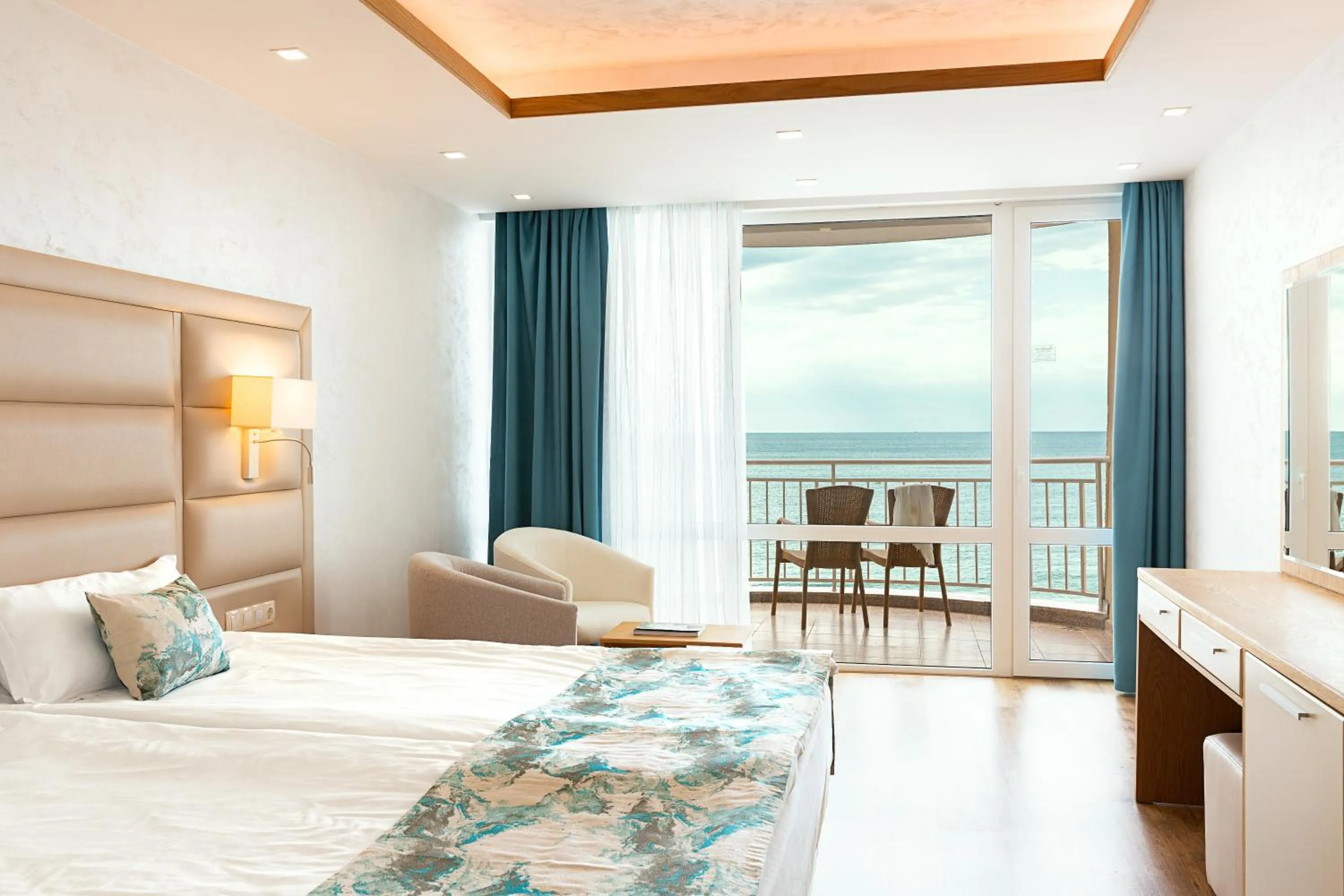 Balcony/Terrace, Bed in Bilyana Beach Hotel- Adults only