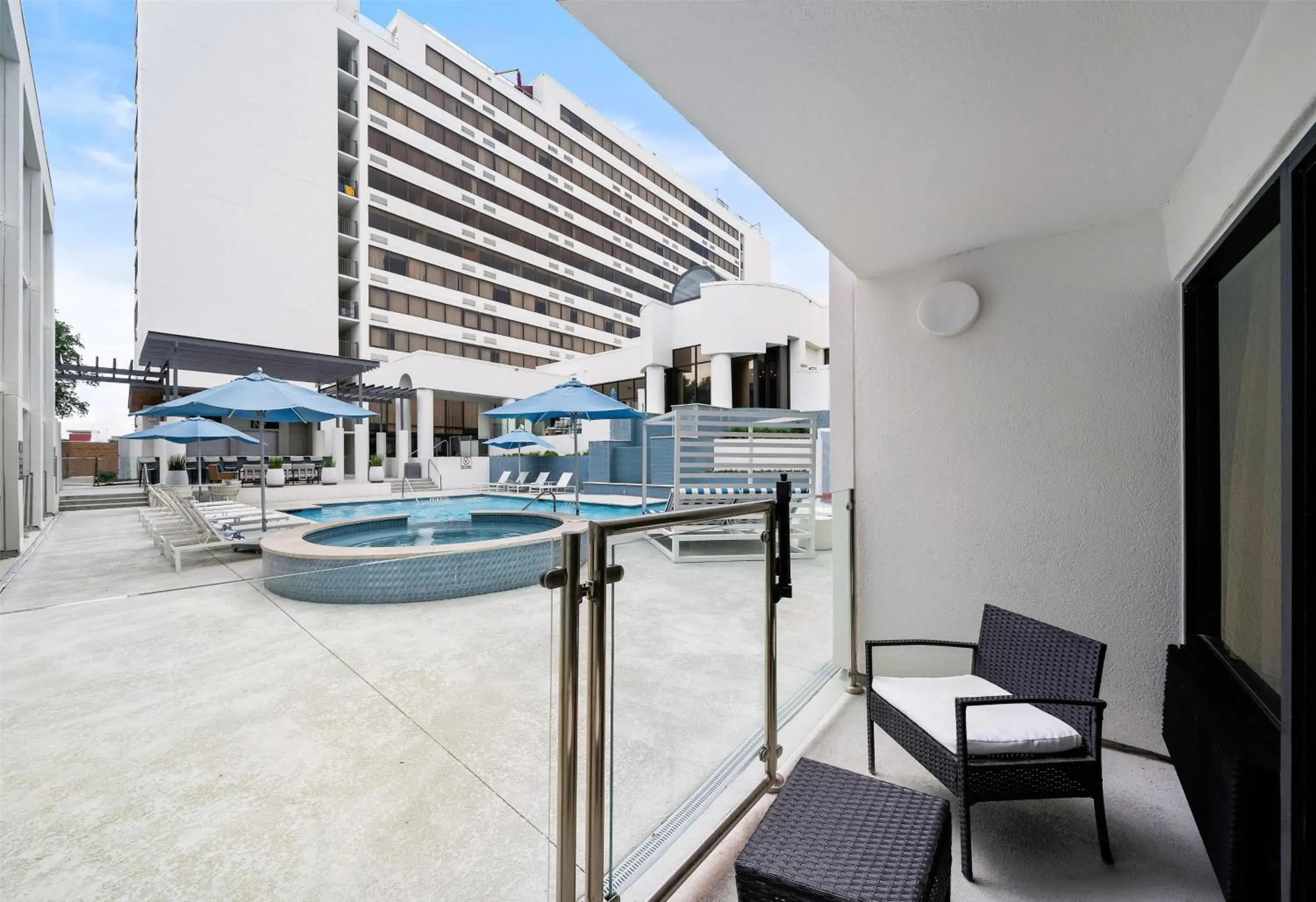 King Room with Poolside View and Patio in Hilton College Station & Conference Center King Room with Poolside View and Patio in Hilton College Station & Conference Center