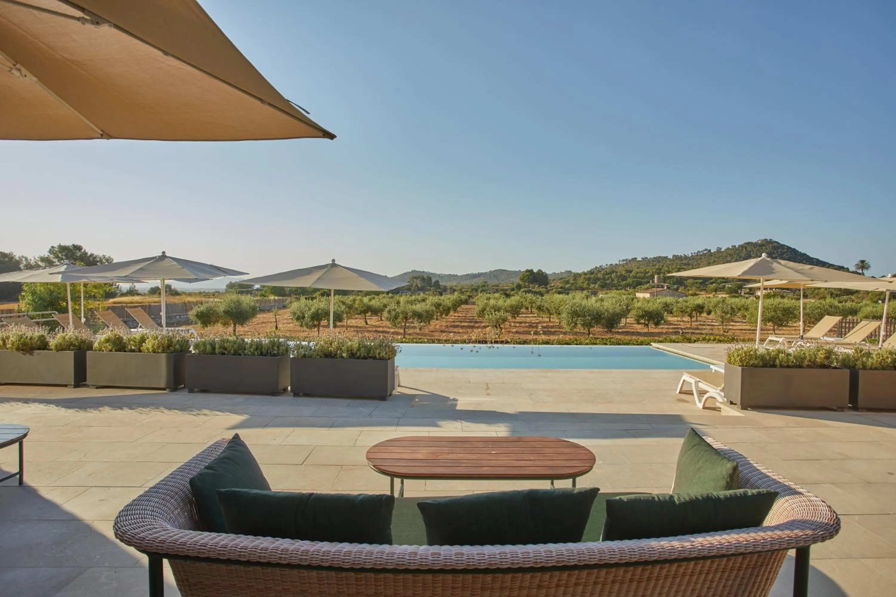 Pool view in Hotel Rural Es Riquers
