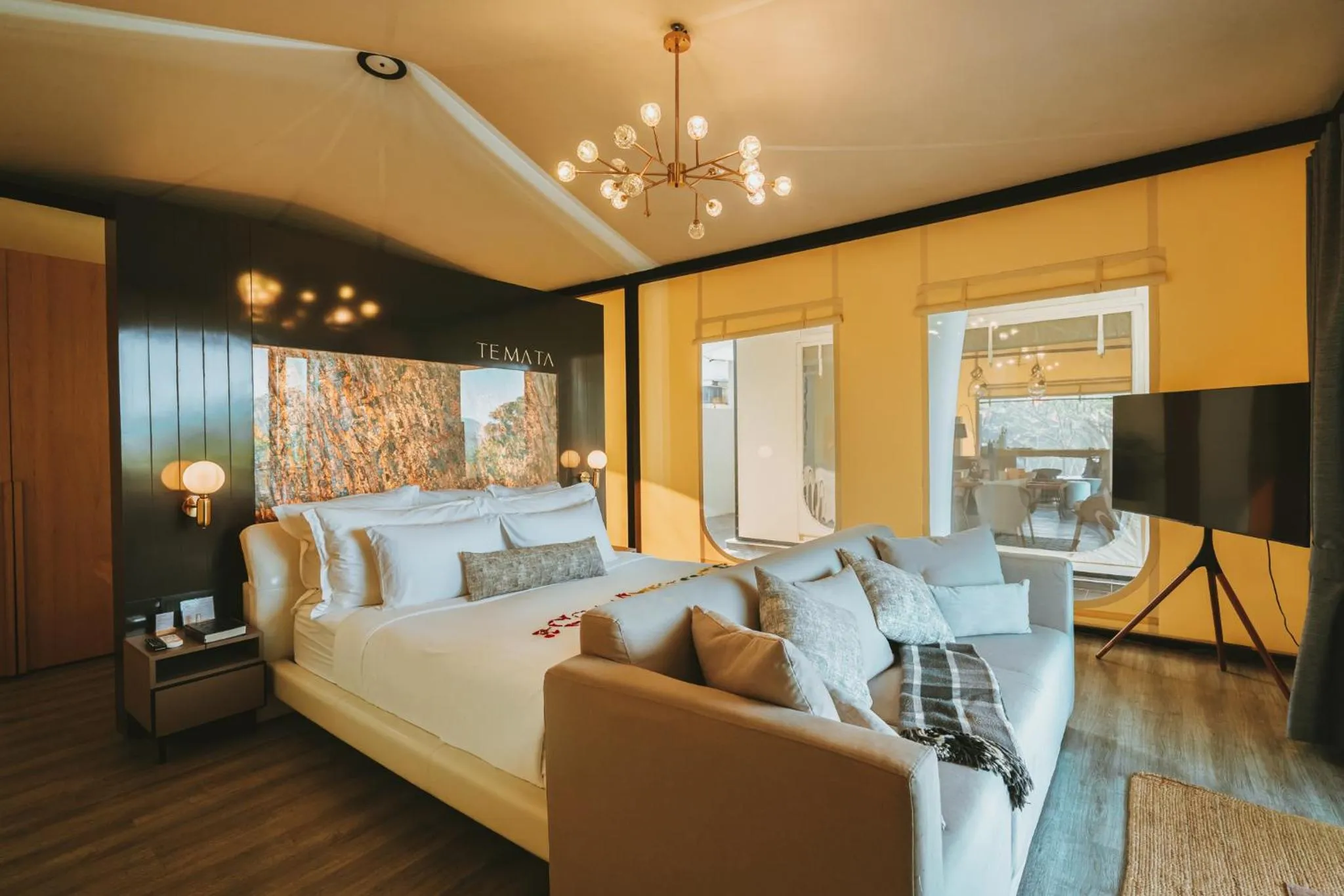 Bed in Te Mata Glamping