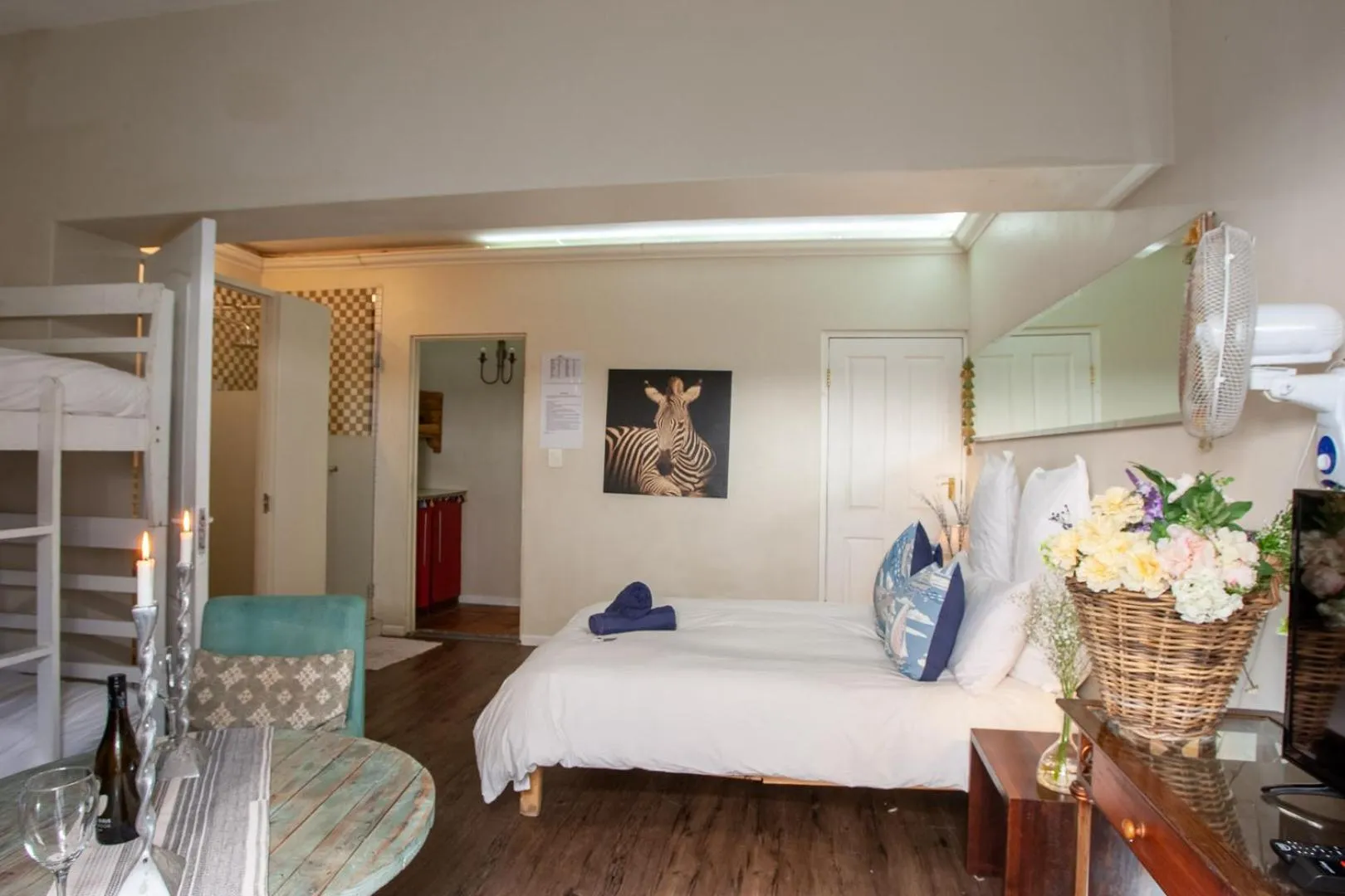 Photo of the whole room, Bed in Bedrock Guest Studios