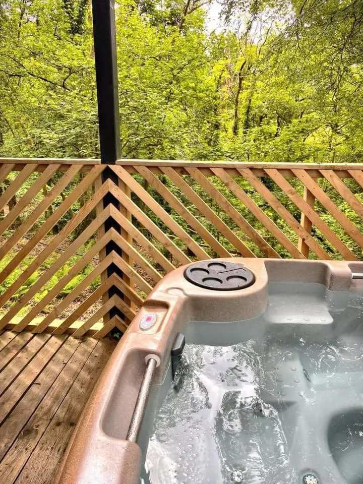 Hot Tub in Goldcrest 3-Hot Tub-Woodland Lodges-Carmarthenshire-Tenby