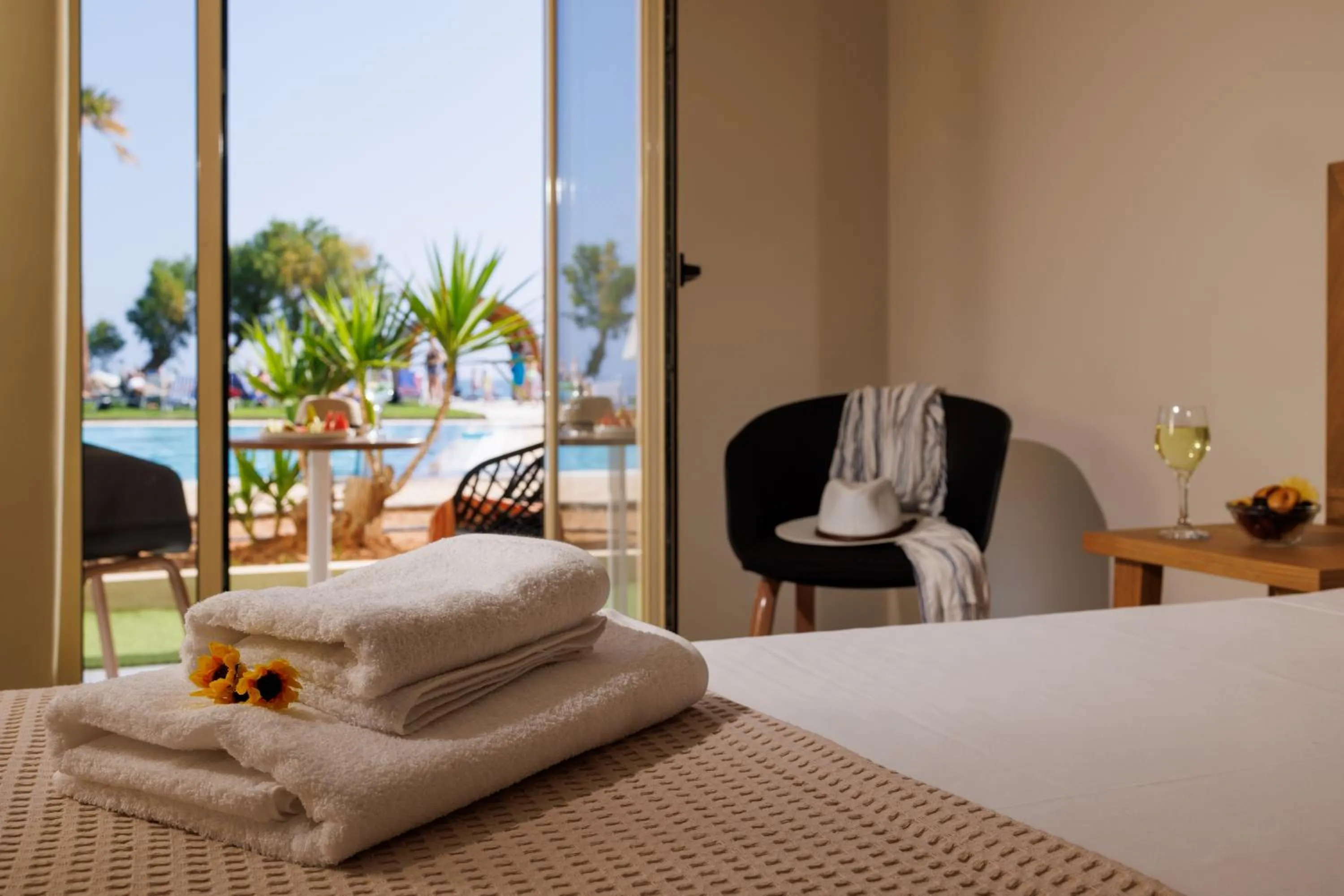 Bed in Malia Bay Beach Hotel & Bungalows