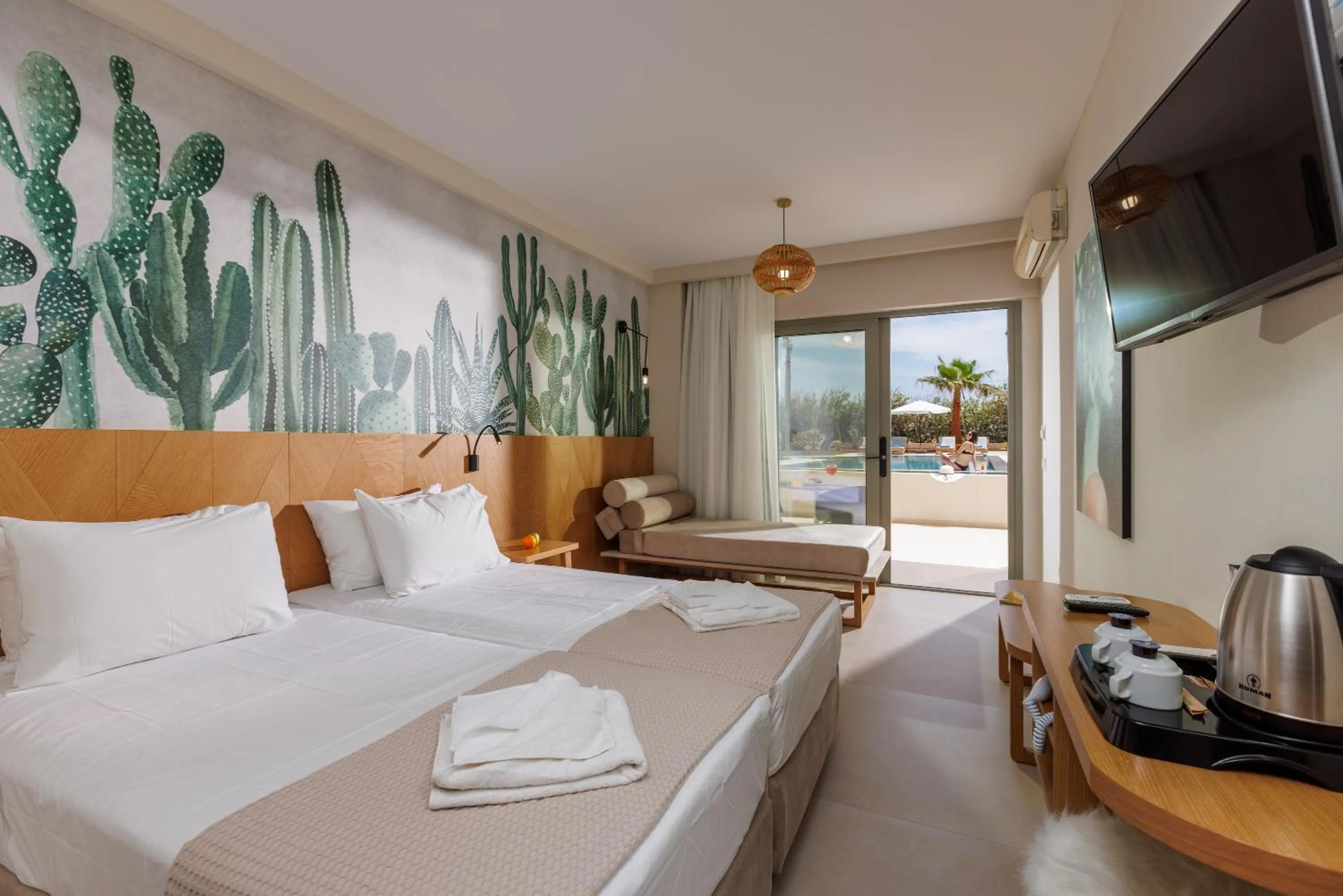 Bed in Malia Bay Beach Hotel & Bungalows