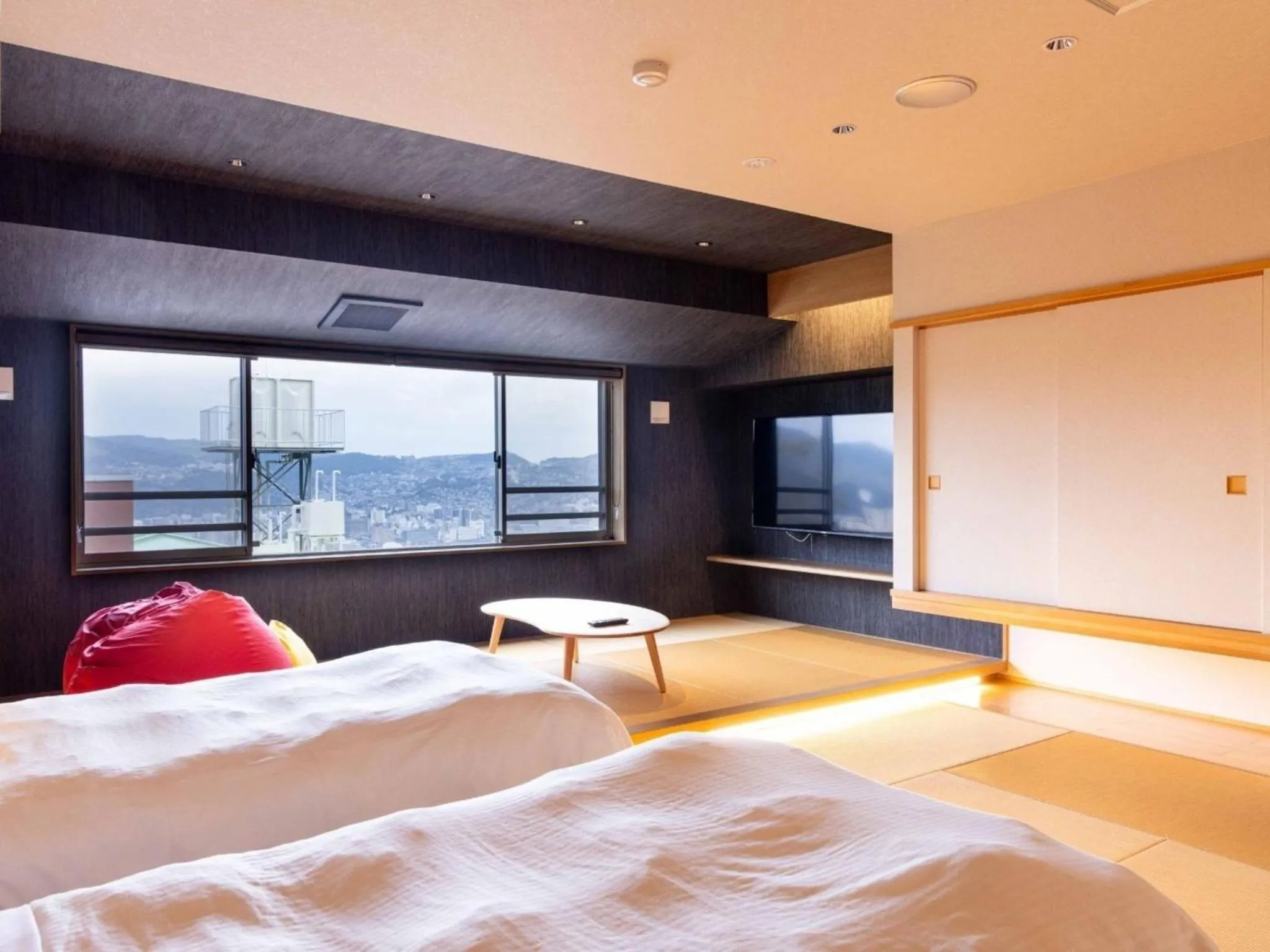 View (from property/room), Bed in Nagasaki Sky Hotel