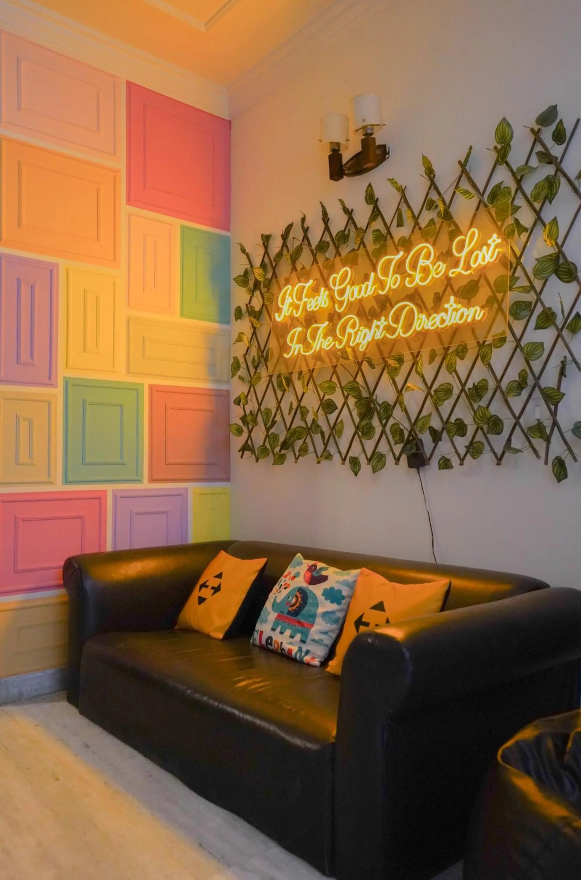 Seating area in Hide-In Hostel Delhi