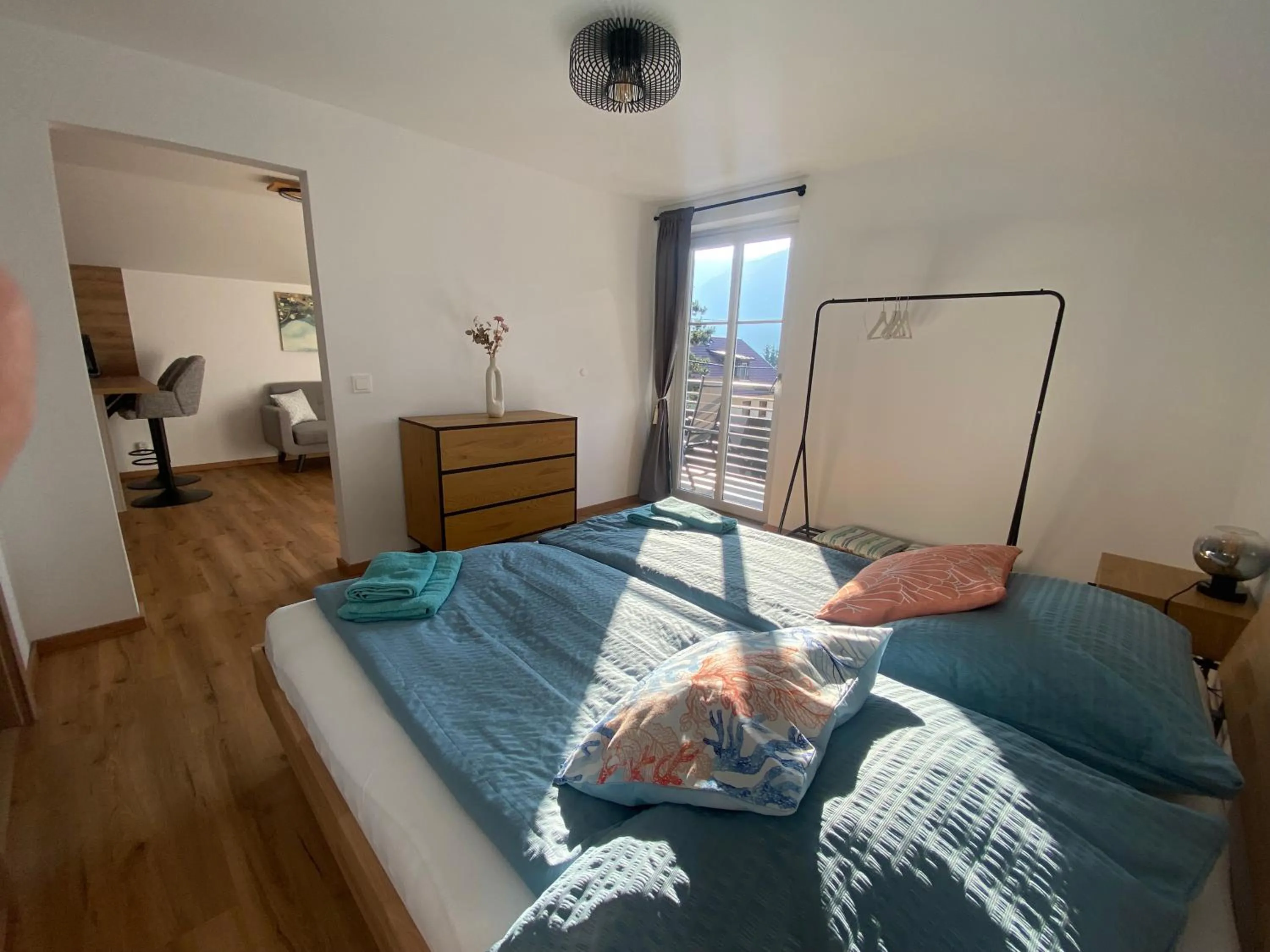 Bedroom, Bed in FeWo Leeb
