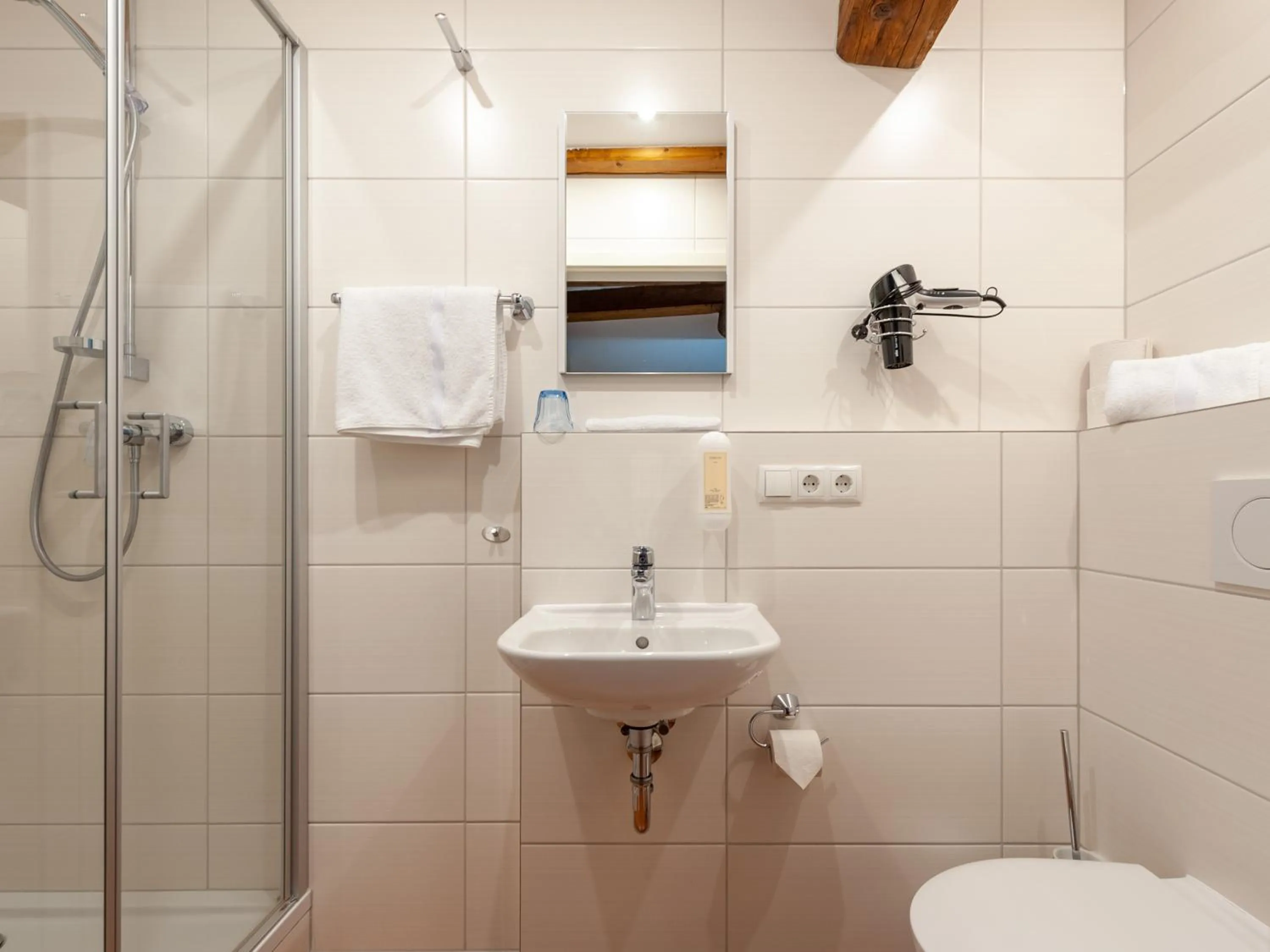 Shower in Gästezimmer im Weingut Wolf