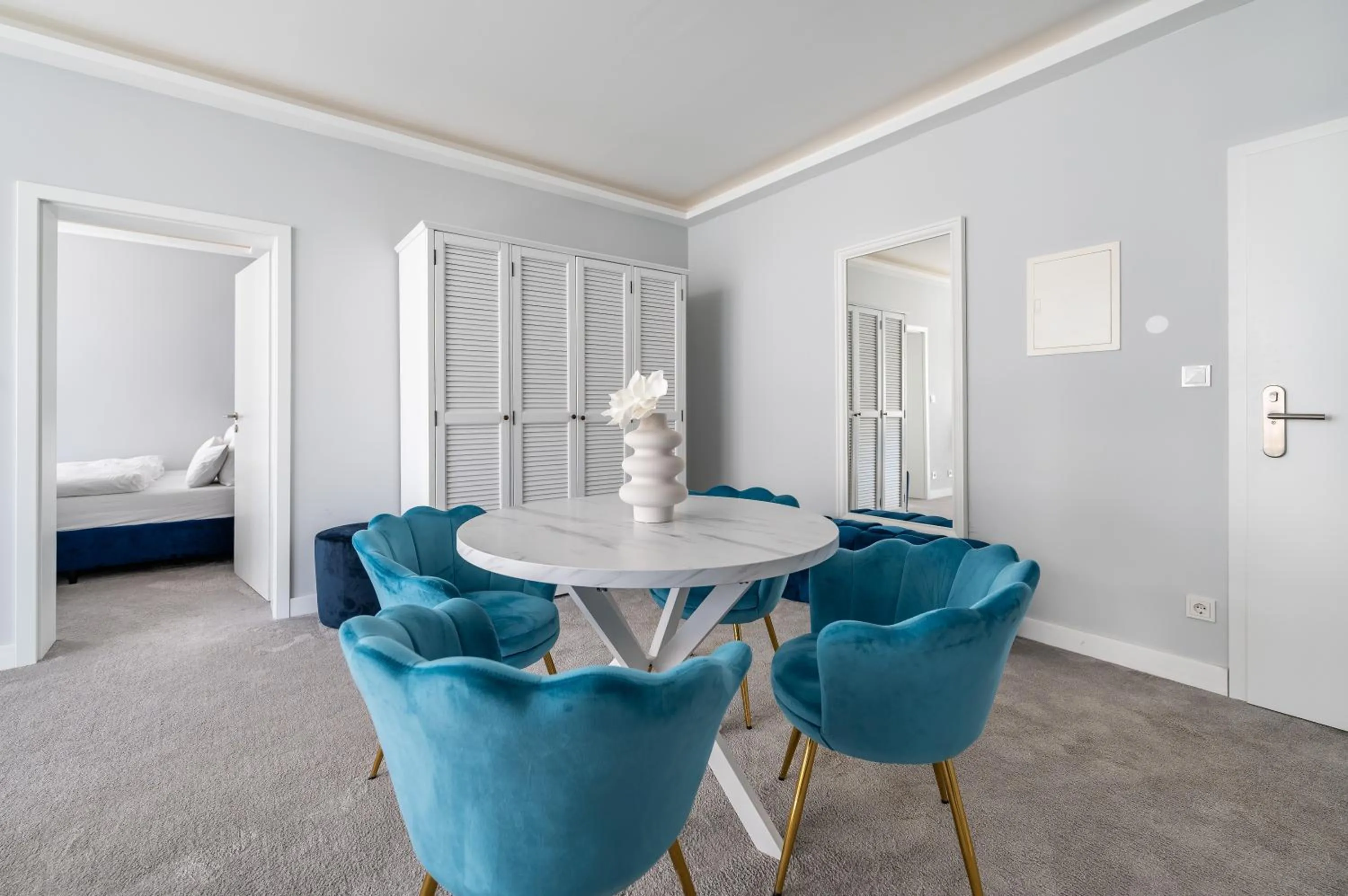 Living room, Bed in Strandvilla Glückauf