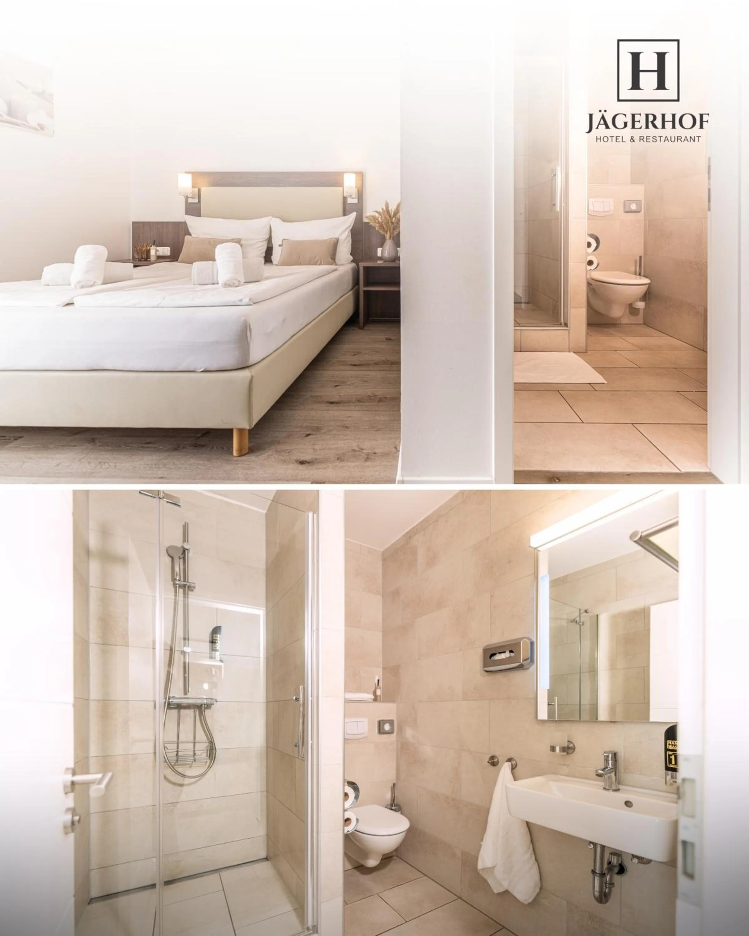 Shower, Bed in Hotel Restaurant Jaegerhof