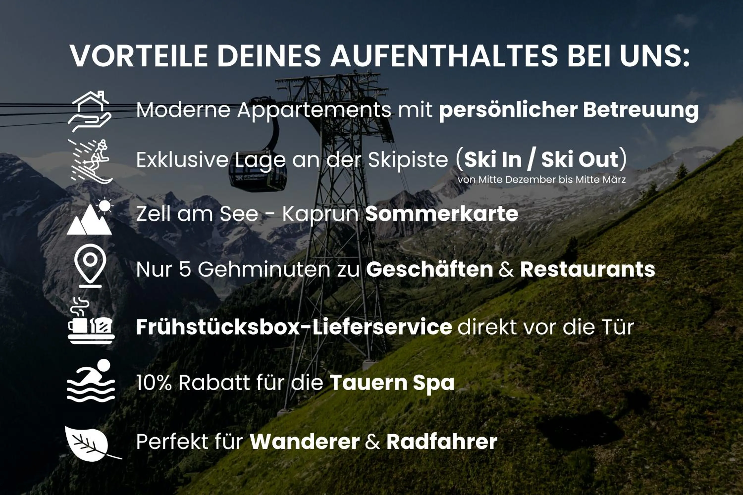 Appartements Bergfried - Ski In Ski Out bis ca Mitte oder Ende März, inklusive Sommerkarte, zentral mit Ausblick über Kaprun