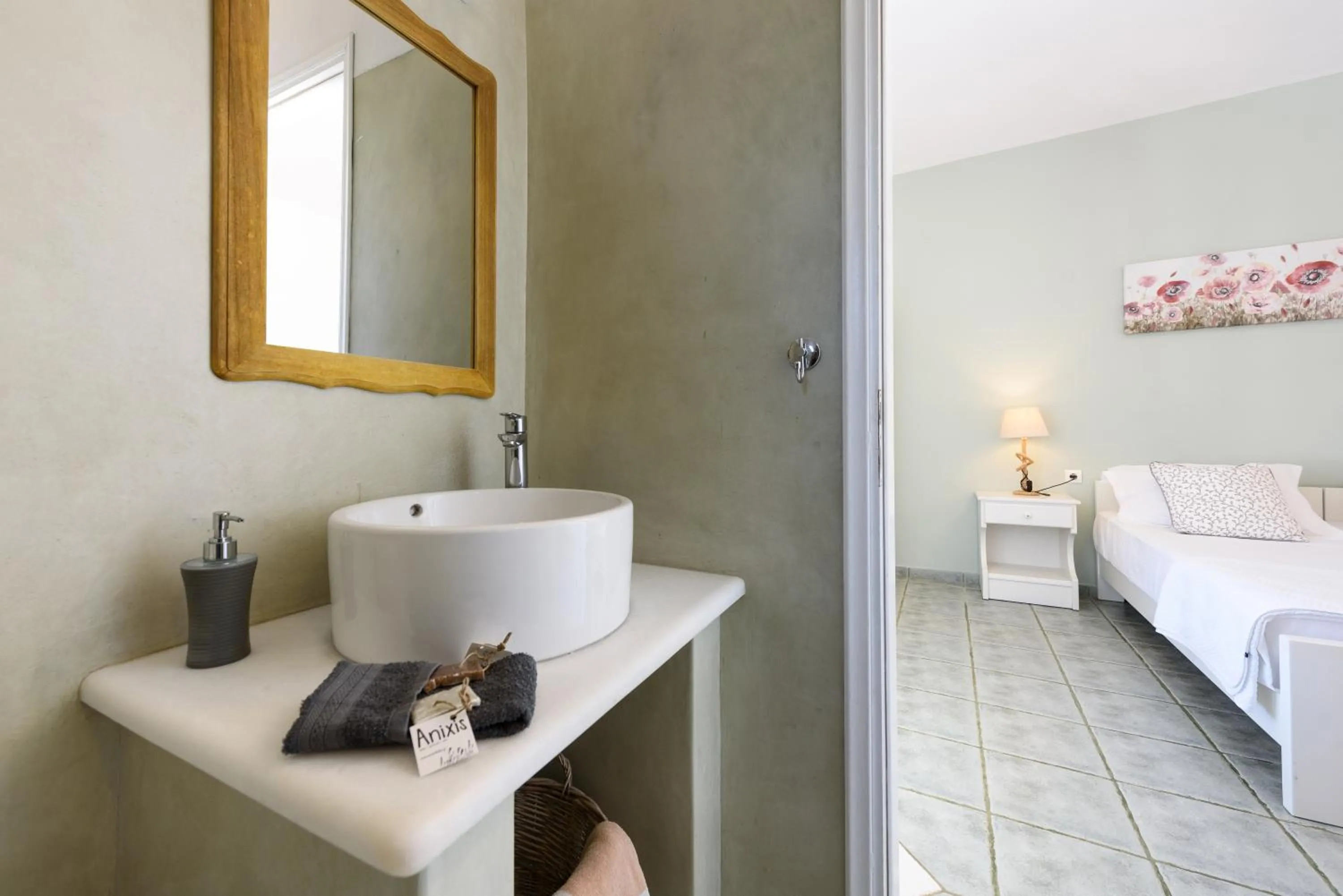 Bathroom, Bed in Anixis Studios Aliki Paros