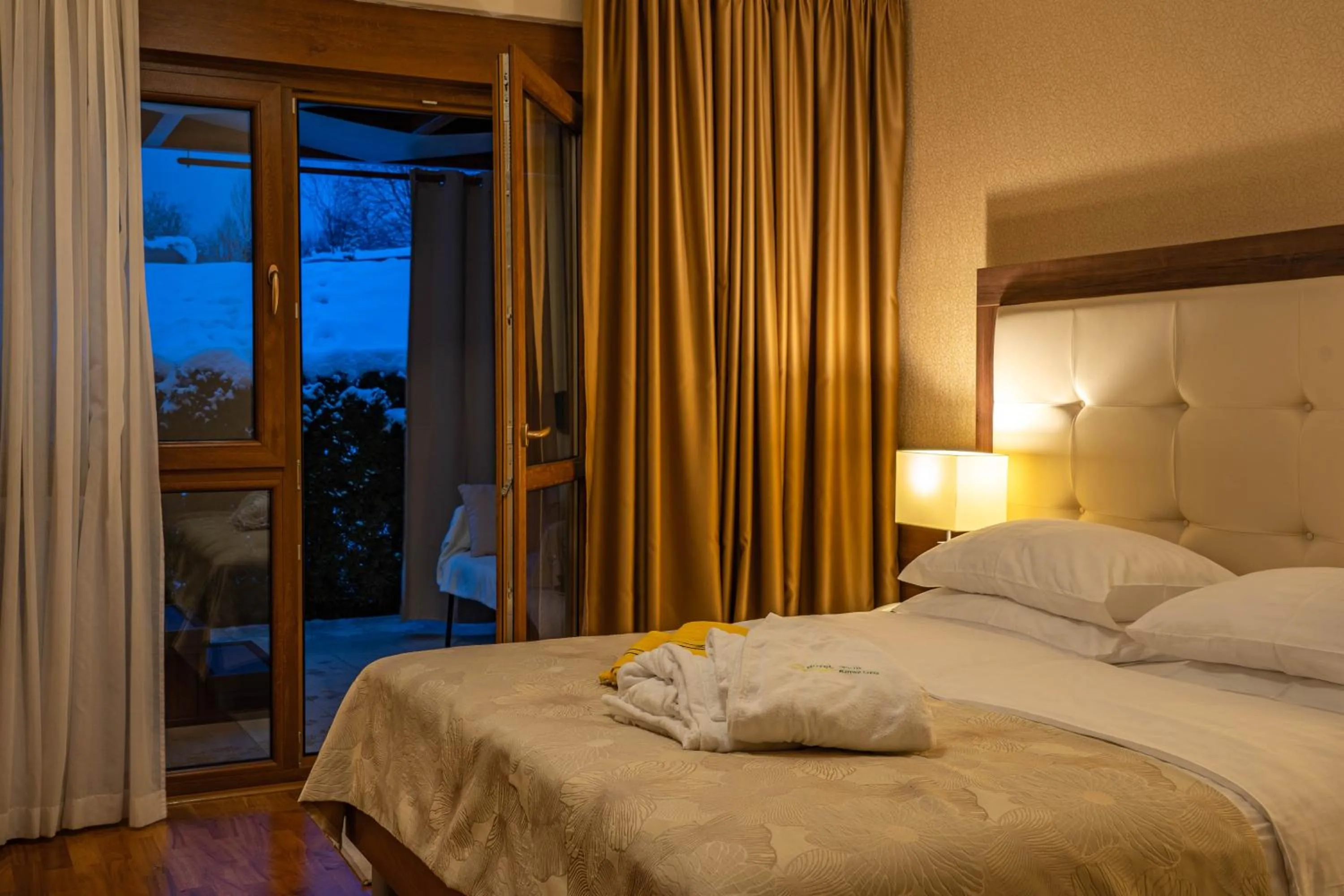 Patio, Bed in Hotel Degenija