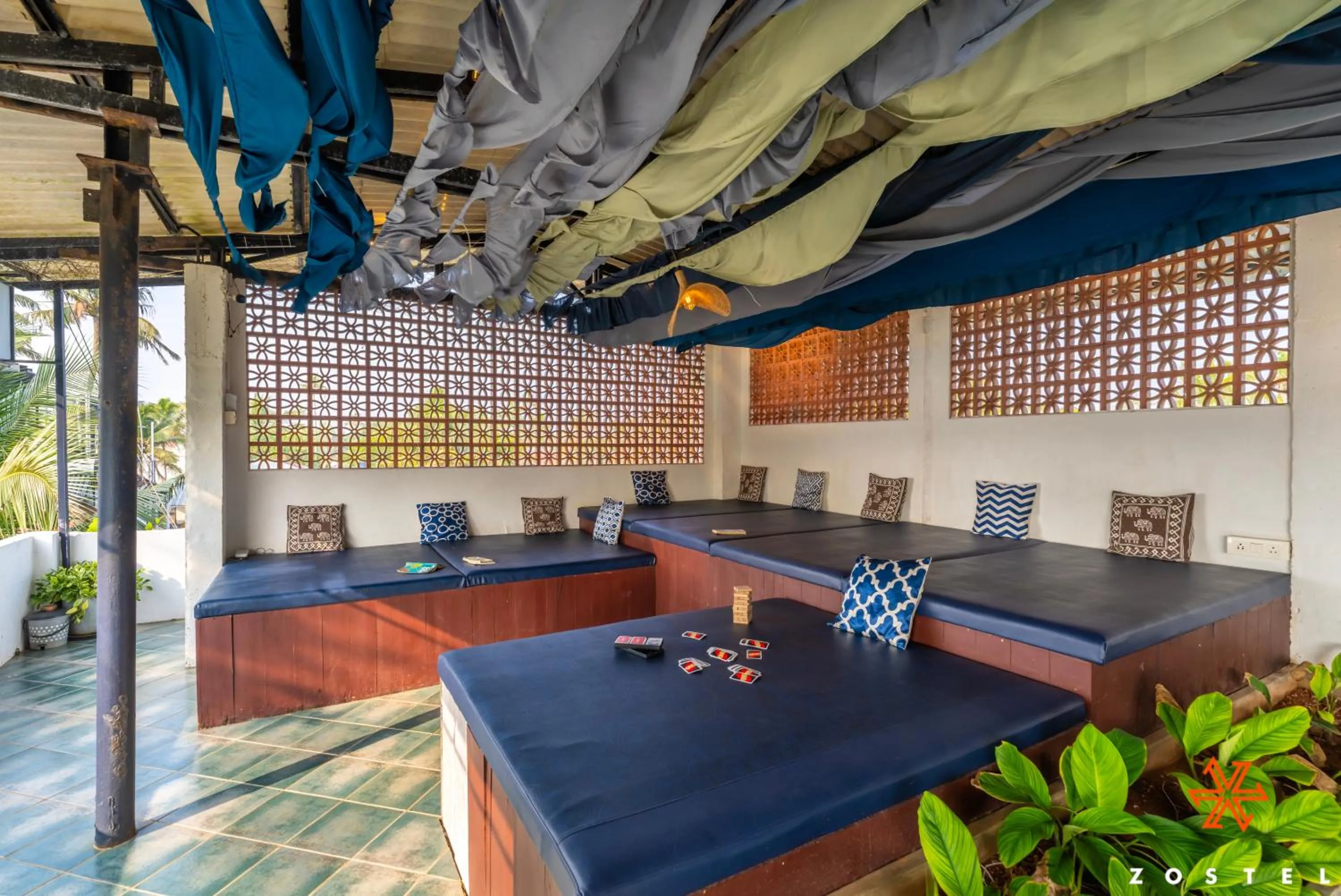 Seating area in Zostel Alleppey