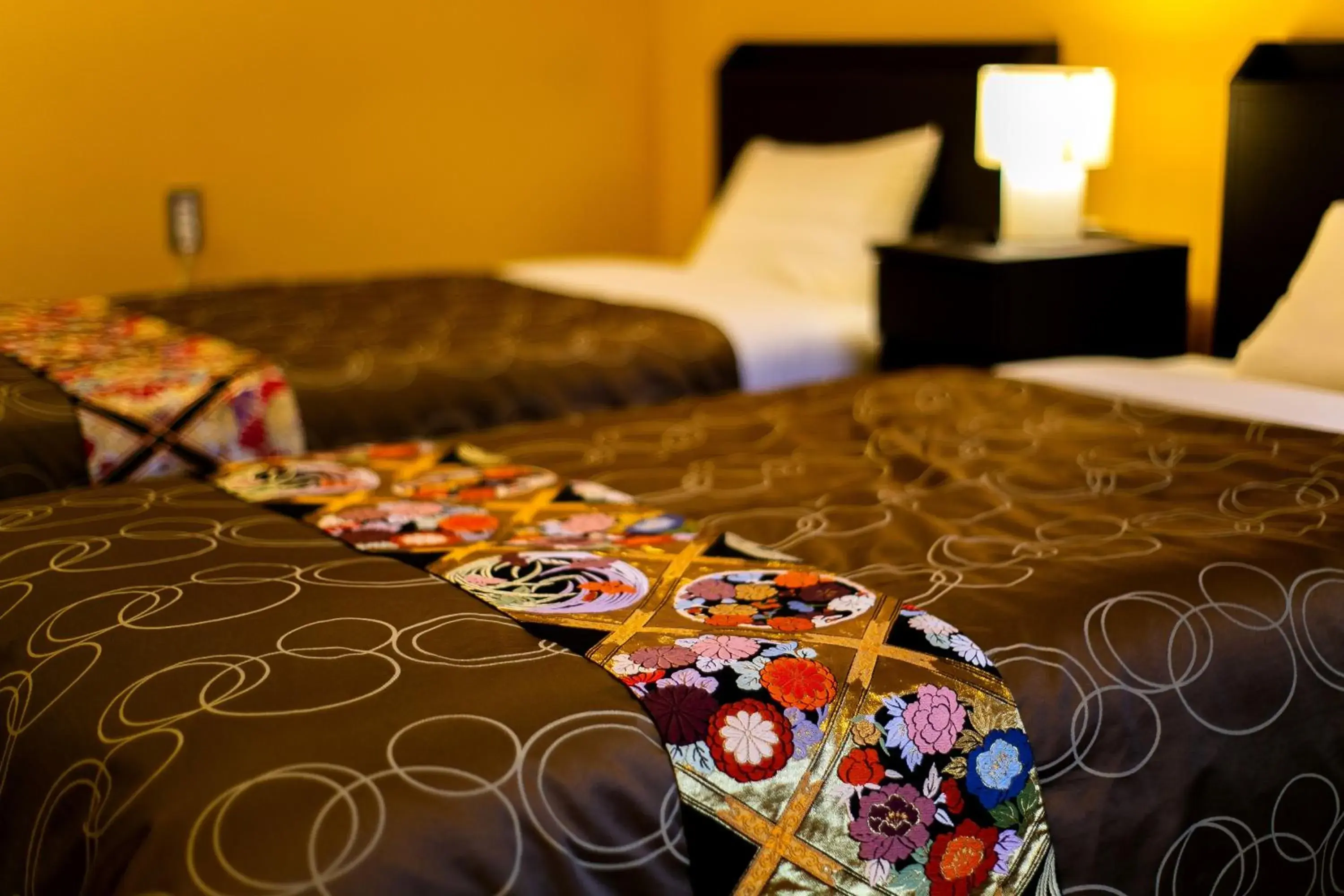 Decorative detail, Bed in Yufuin Lamp no Yado Decorative detail, Bed in Yufuin Lamp no Yado