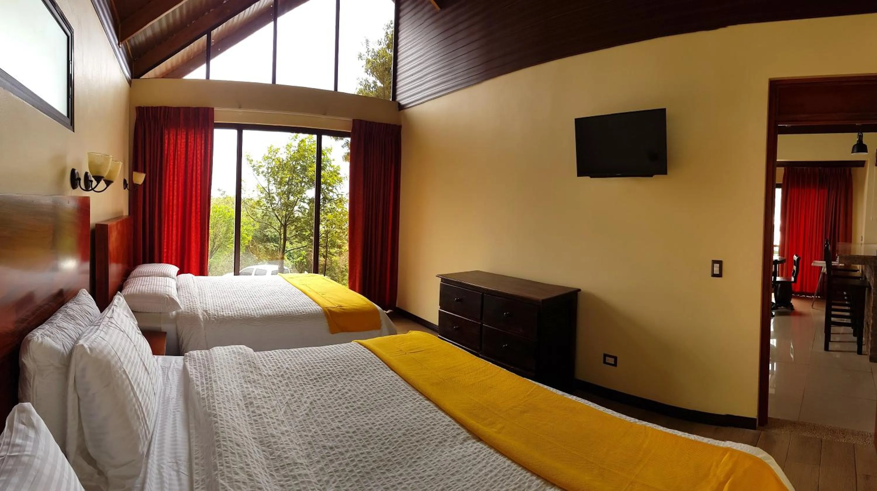 Bed in Green Forest Rustic Houses