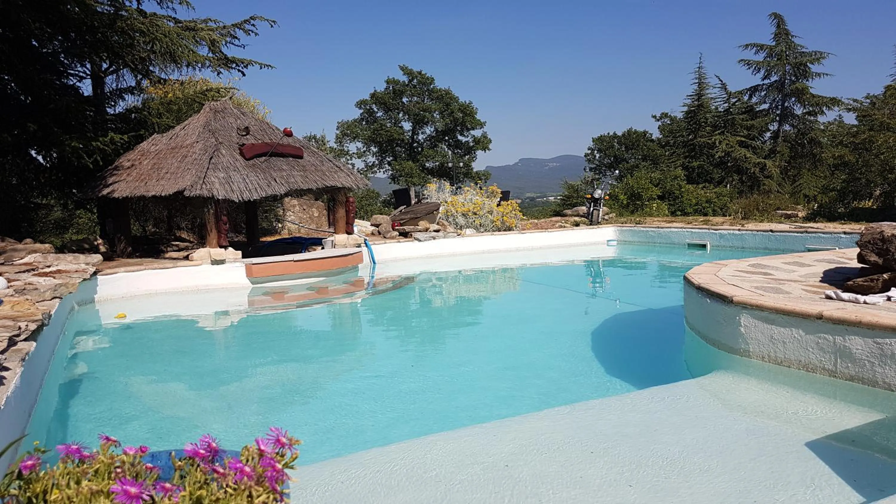 Pool view in Suite Médiévale 40m2 chambre d' hôte du Mas Fabrègue