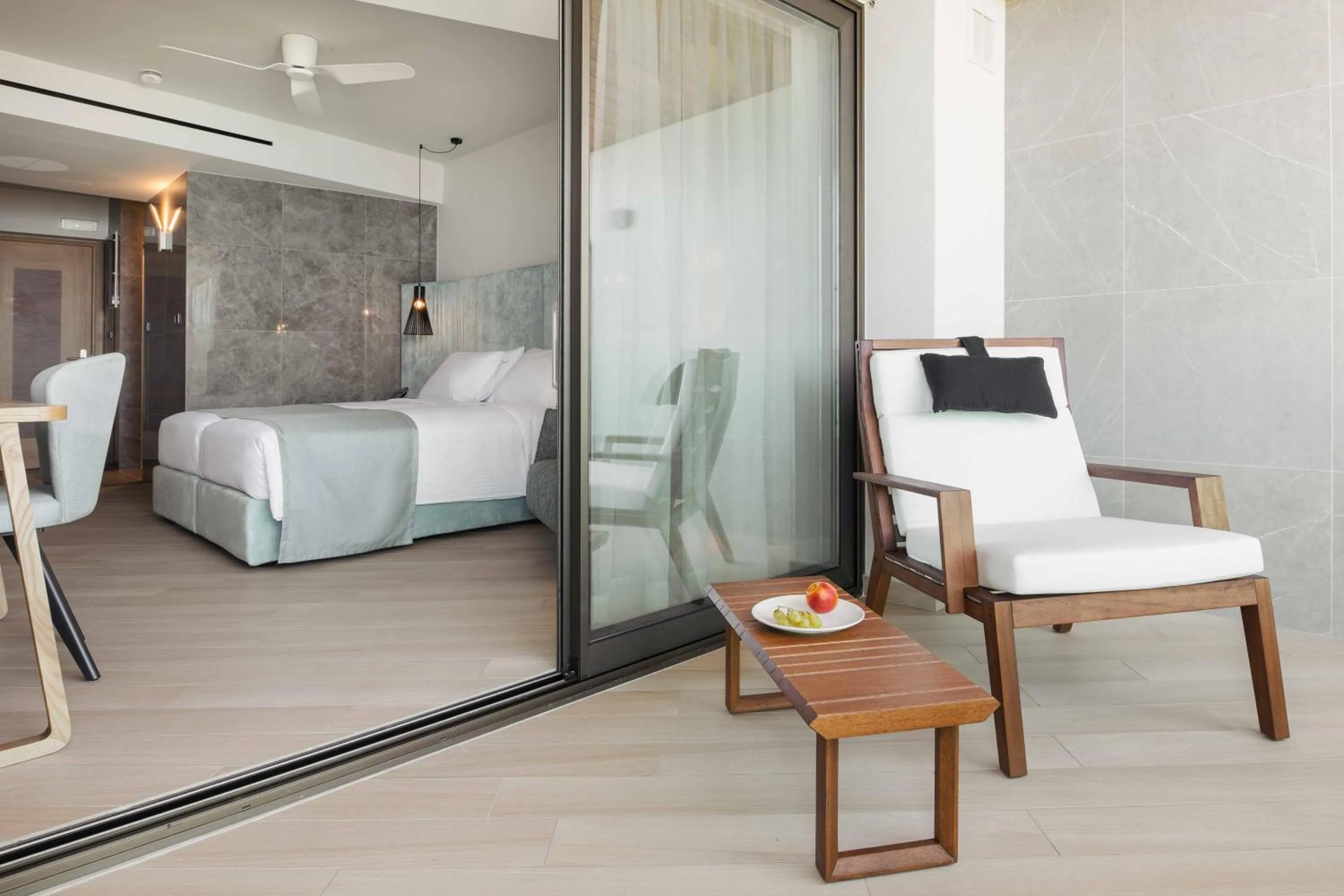 Balcony/Terrace, Bed in BIO BEACH Boutique Hotel - Adults Only