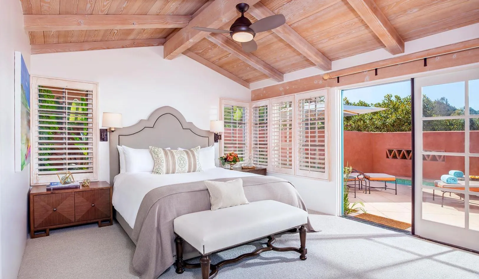 Bed in Rancho Valencia Resort and Spa