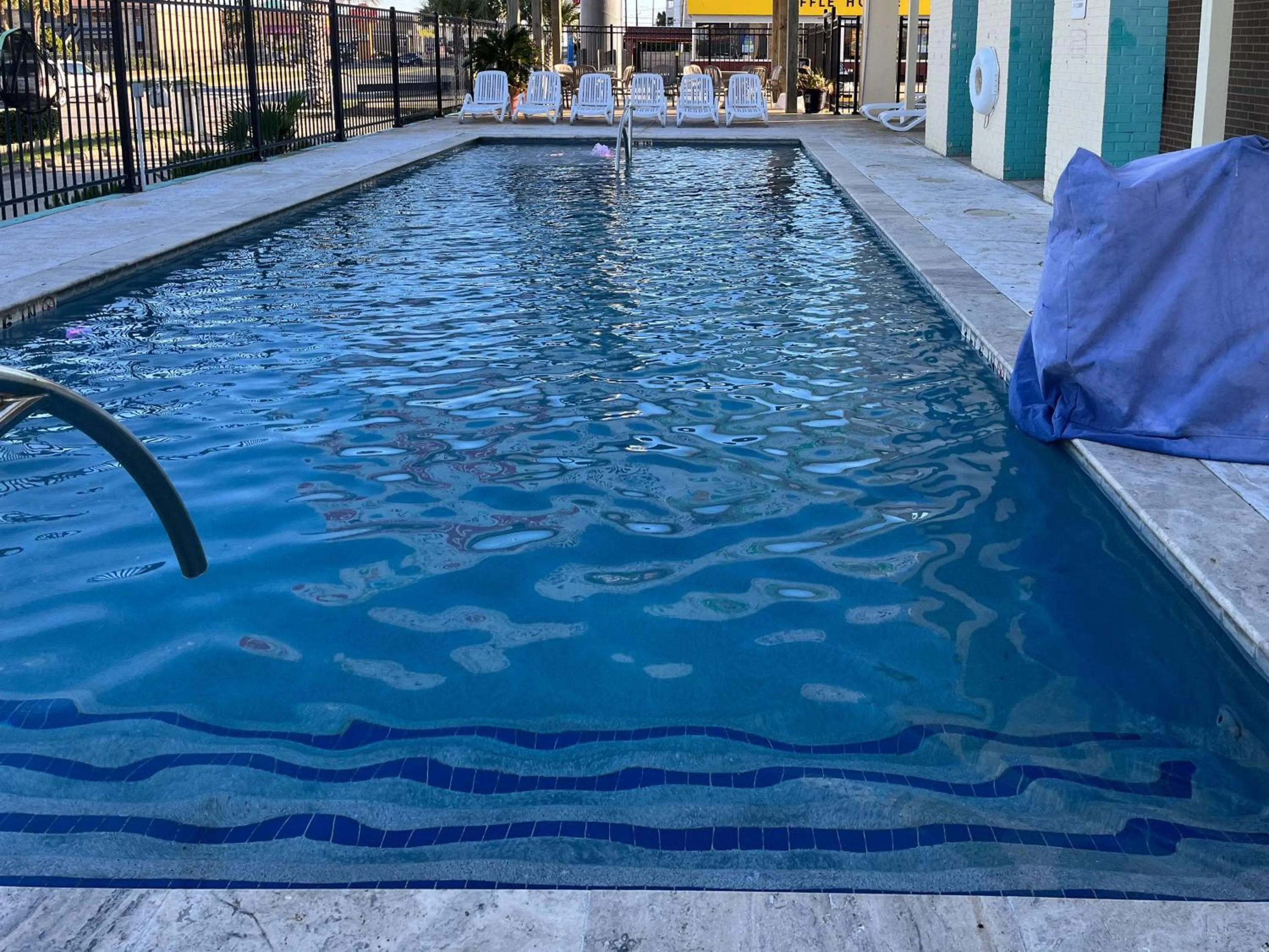 Pool view in Motel 6 Galveston, TX Seawall
