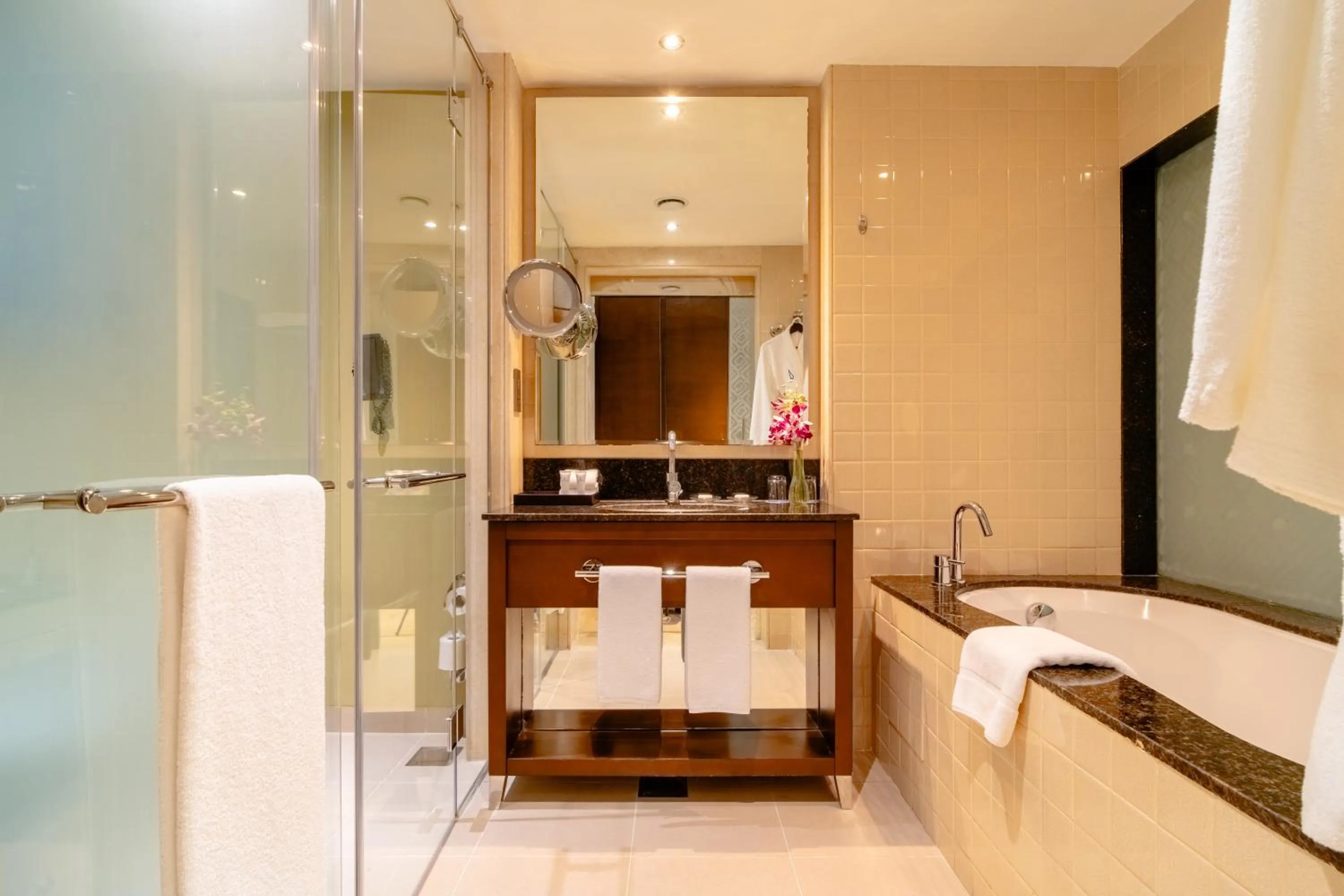 Bathroom, Bed in Asiana Hotel Dubai