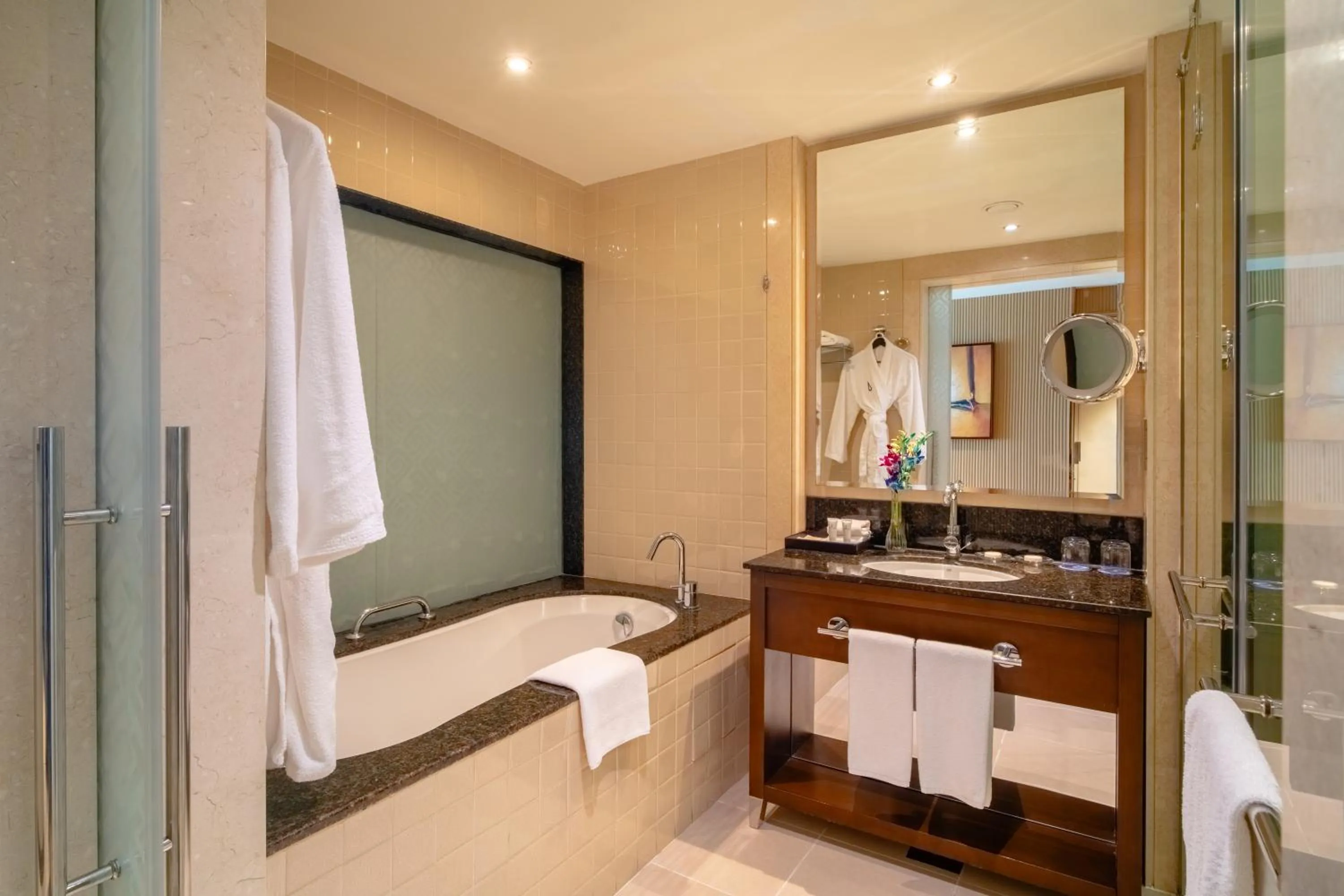 Bathroom, Bed in Asiana Hotel Dubai