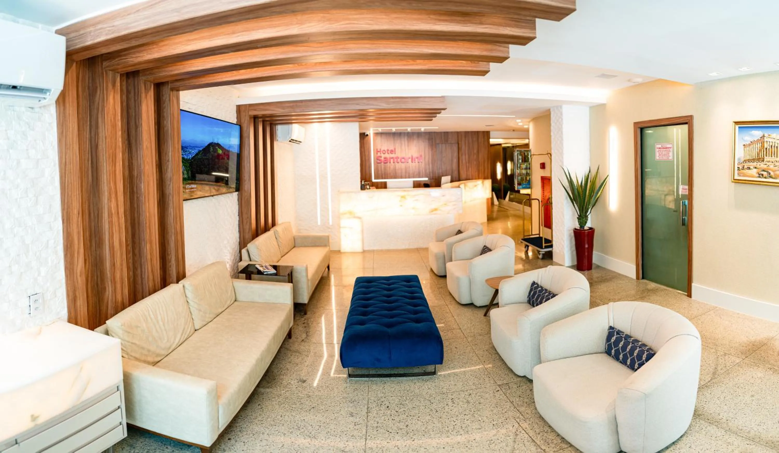 Lobby or reception, Bed in Hotel Santorini