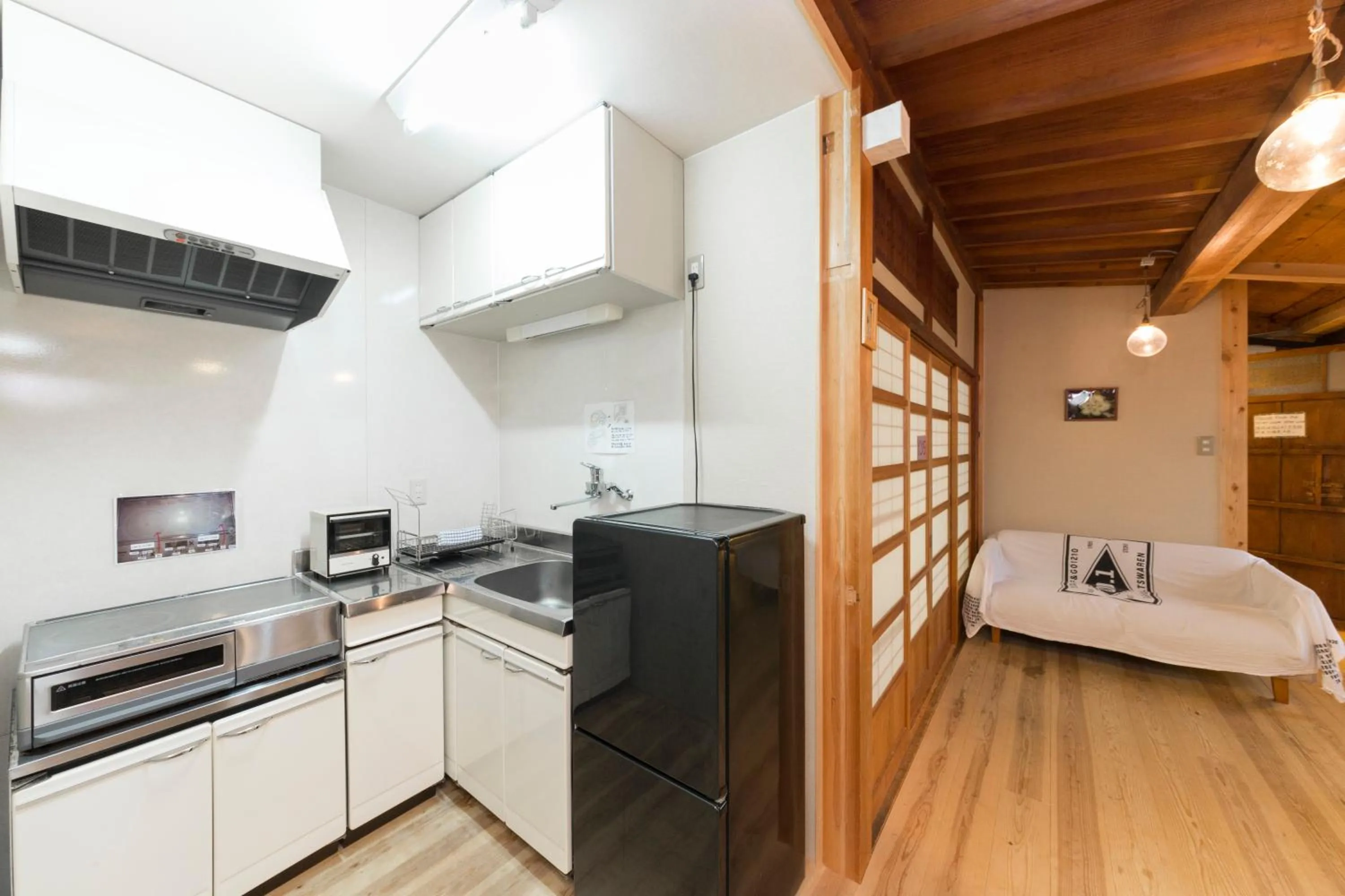 Kitchen or kitchenette, Bed in Nagomi-Ryokan Yuu