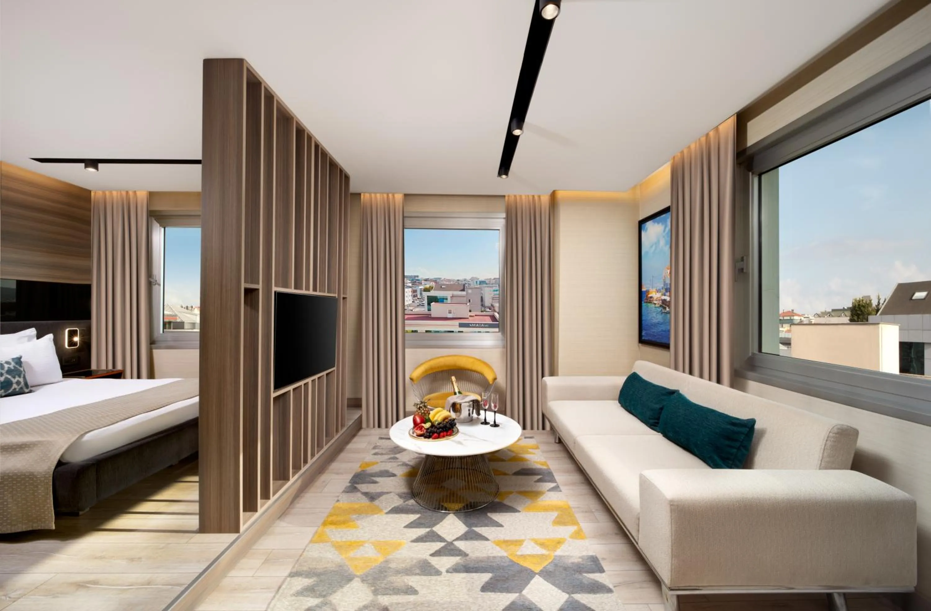 Living room, Bed in Nish Palace Exlusive Suites