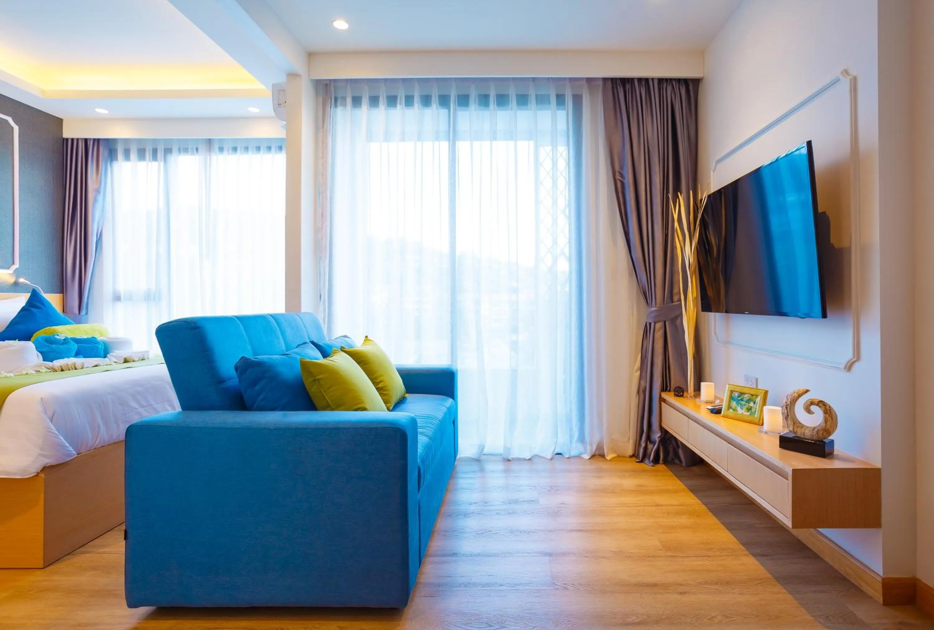 Bed in The Aristo Beach by Holy Cow, studio, without kitchen, construction view