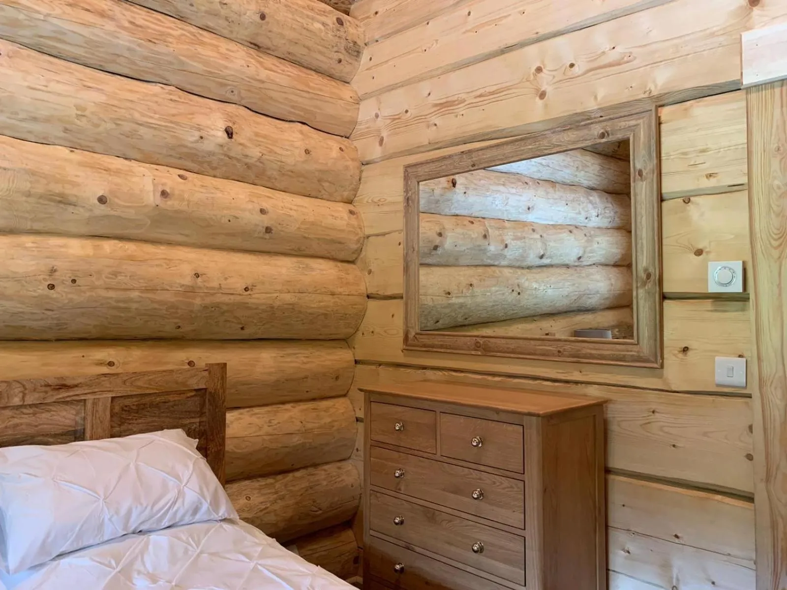 Bedroom, Bed in Ewes Water Log Cabins