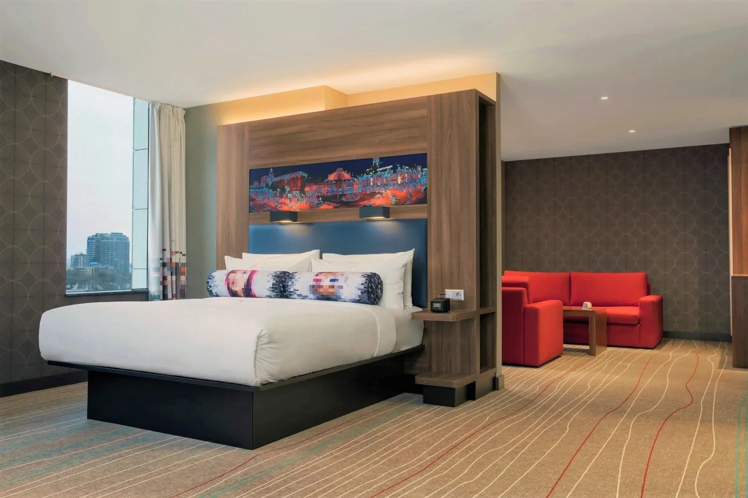 TV and multimedia, Bed in Sky Loft Hotel Kyiv by Rixwell International